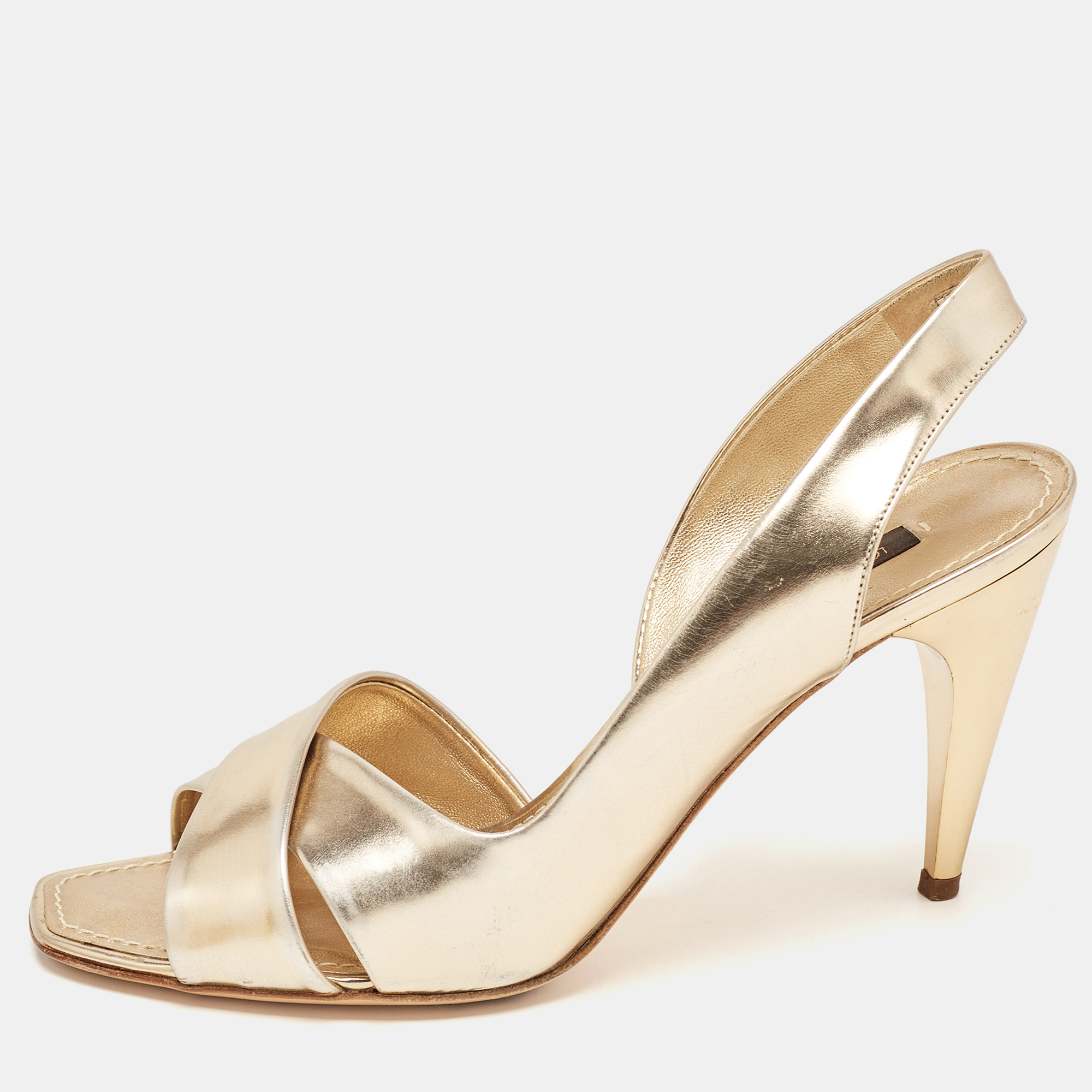 

Louis Vuitton Gold Leather Slingback Sandals Size