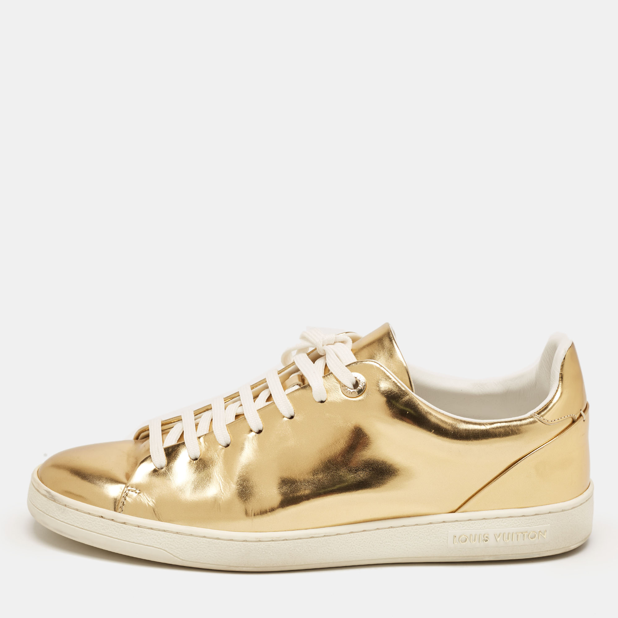 

Louis Vuitton Gold Leather Frontrow Low Top Sneakers Size