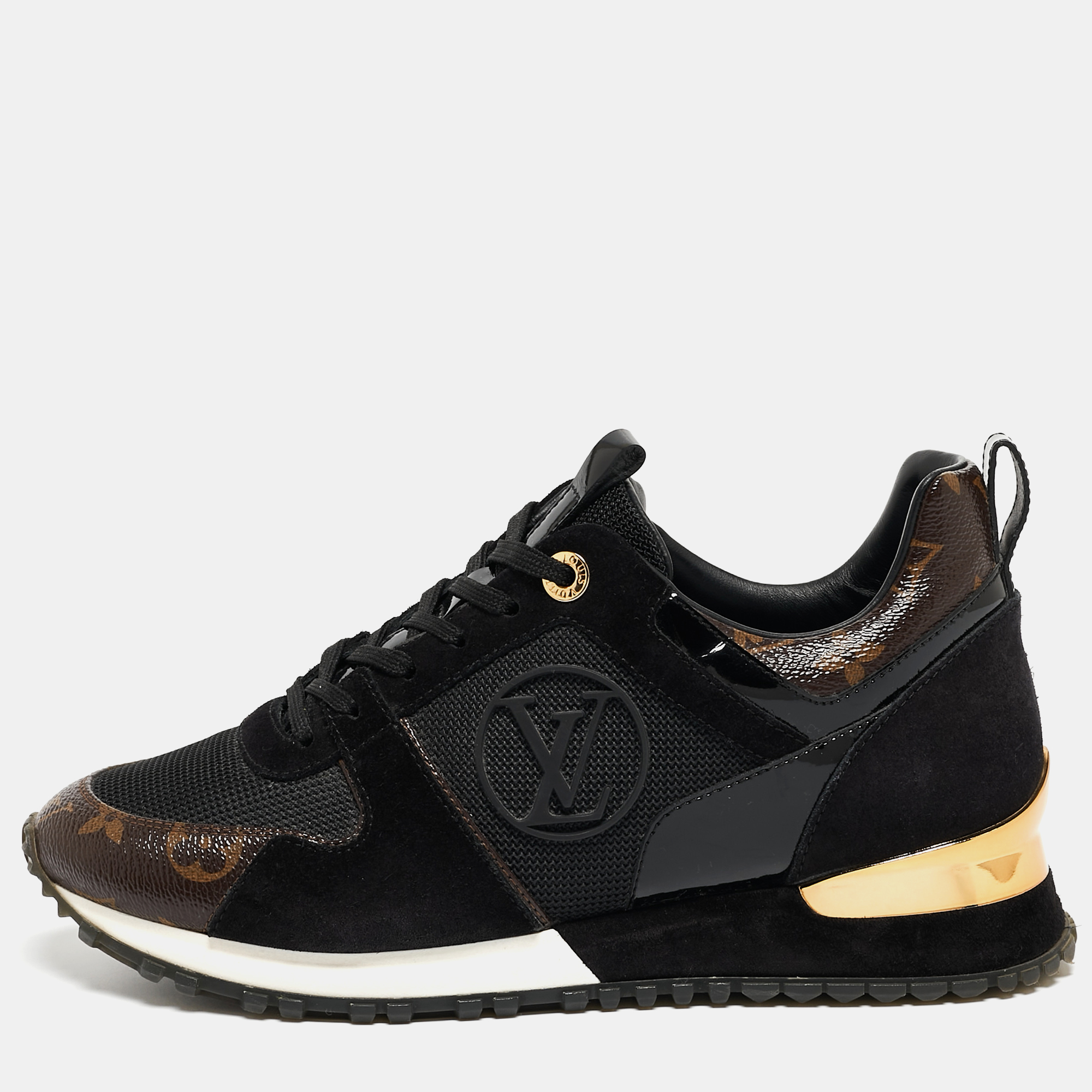 Louis Vuitton Black/Brown Monogram Canvas, Suede and Mesh Run Away Low Top Sneakers Size 37
