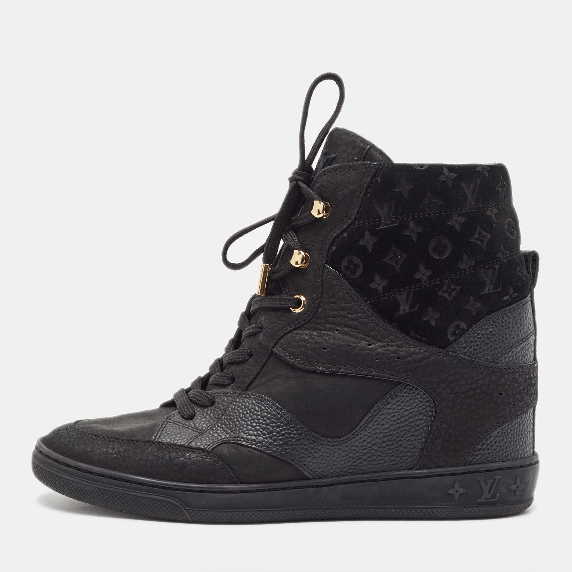 

Louis Vuitton Black Monogram Empreinte Leather And Suede High Top Sneakers Size