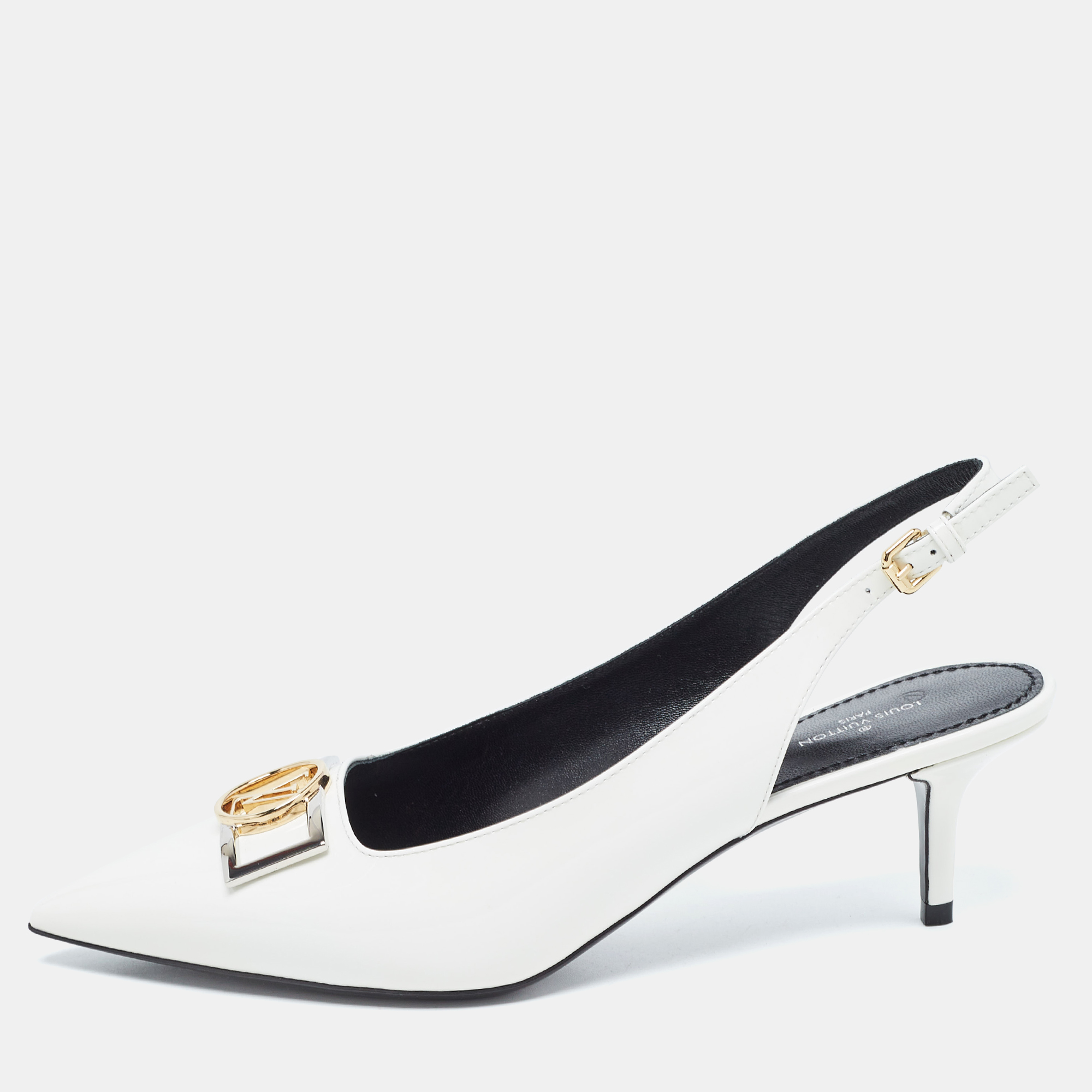 

Louis Vuitton White Patent Leather Insider Slingback Pump Size
