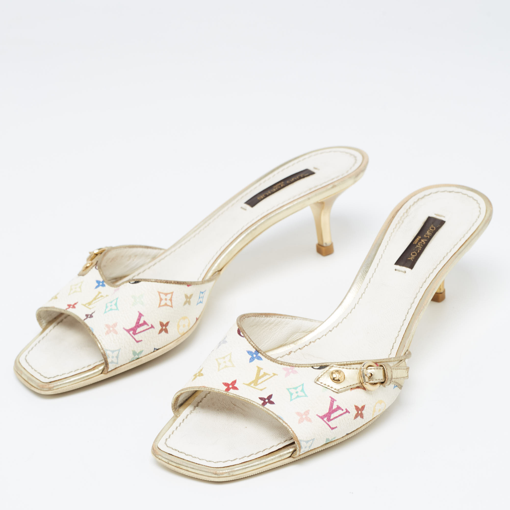

Louis Vuitton White Multicolore Monogram Canvas Slide Sandals Size