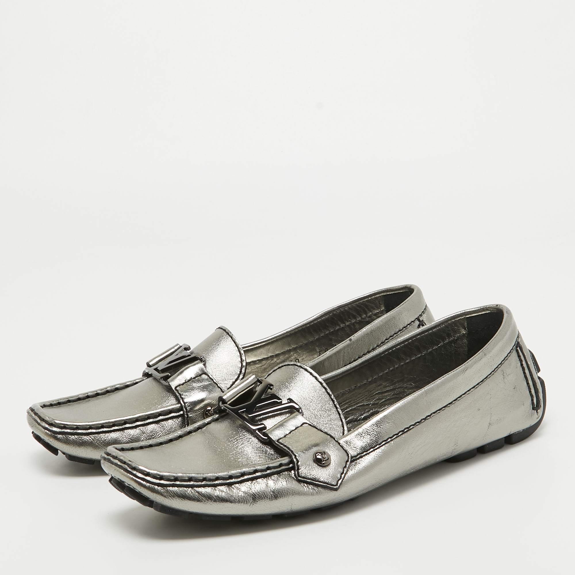 

Louis Vuitton Metallic Leather Monte Carlo Loafers Size