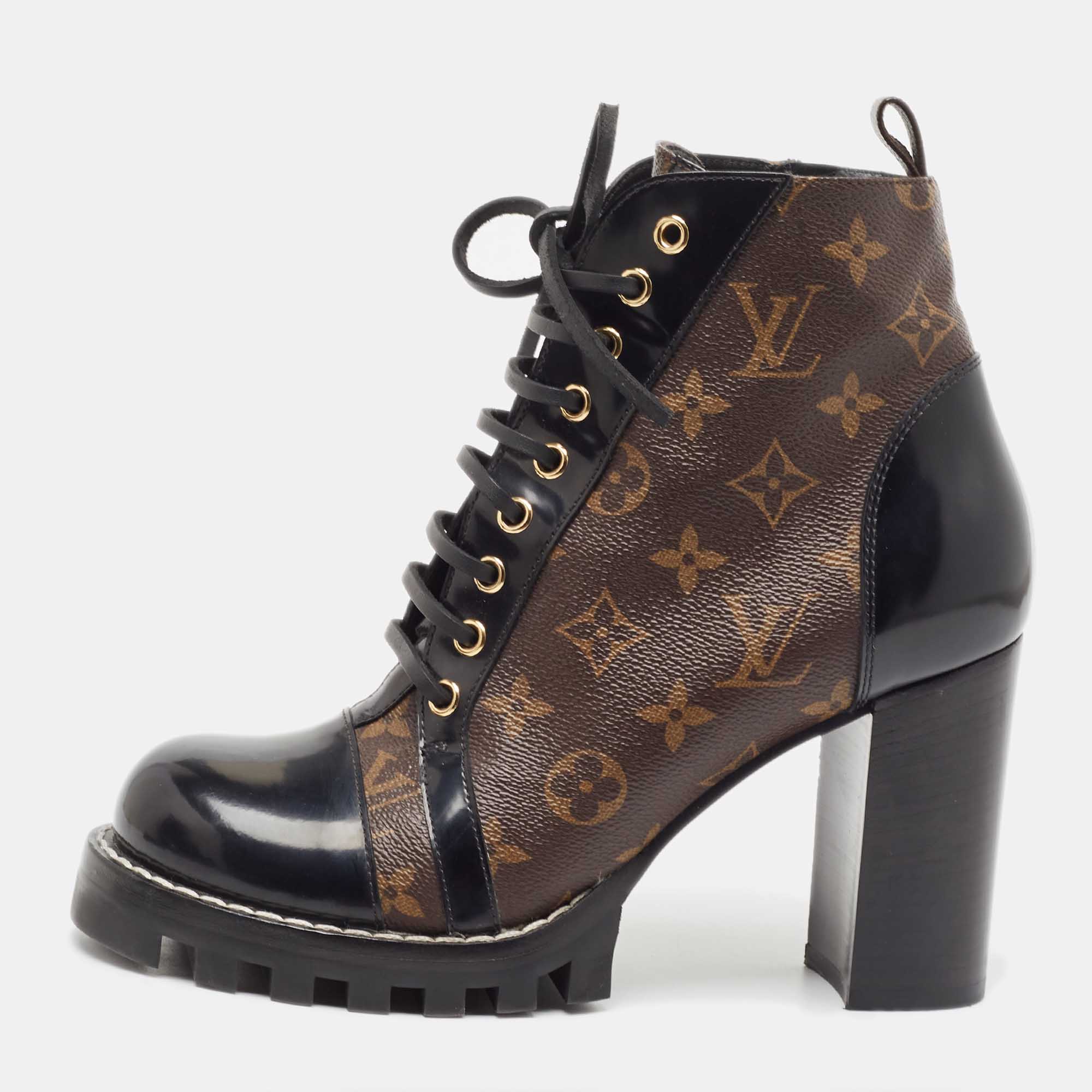 

Louis Vuitton Brown Monogram Canvas and Patent Leather Star Trail Ankle Boots Size