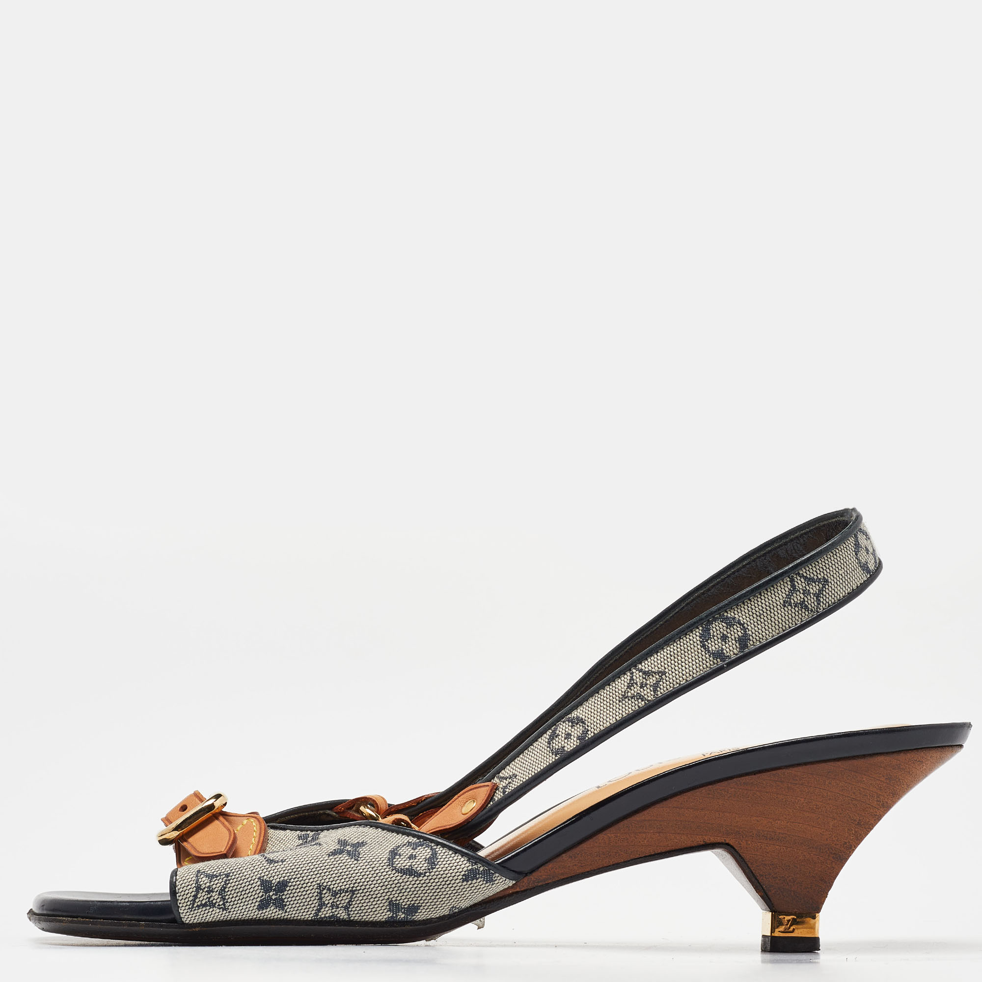 

Louis Vuitton Beige/Black Monogram Canvas and Leather Slingback Sandals Size