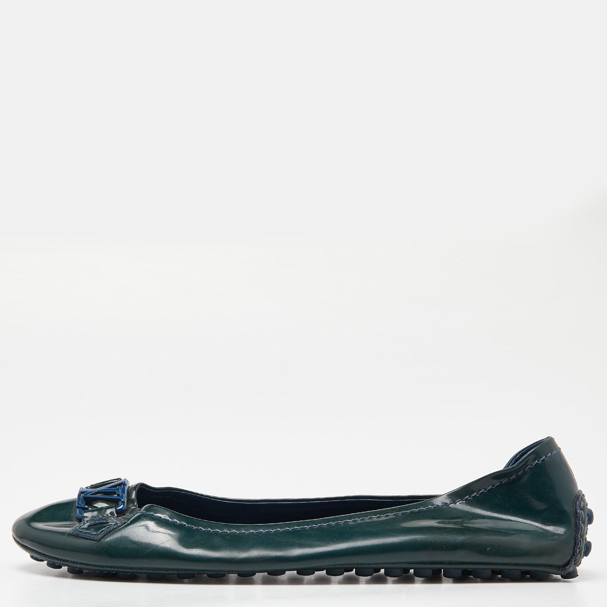 Pre-owned Louis Vuitton Dark Green Patent Leather Oxford Ballet Flats Size 39.5
