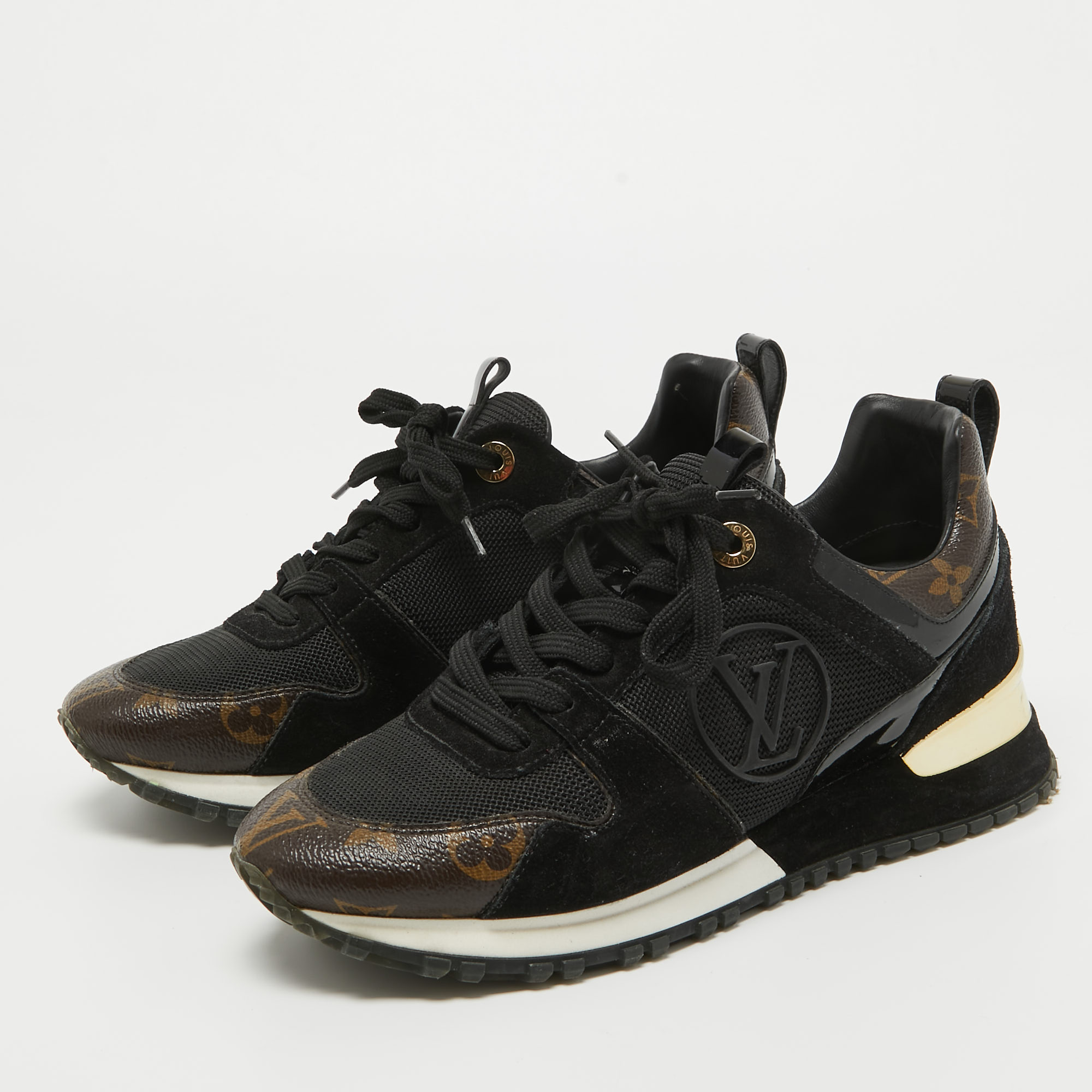 

Louis Vuitton Black/Brown Suede and Monogram Canvas Run Away Sneakers Size