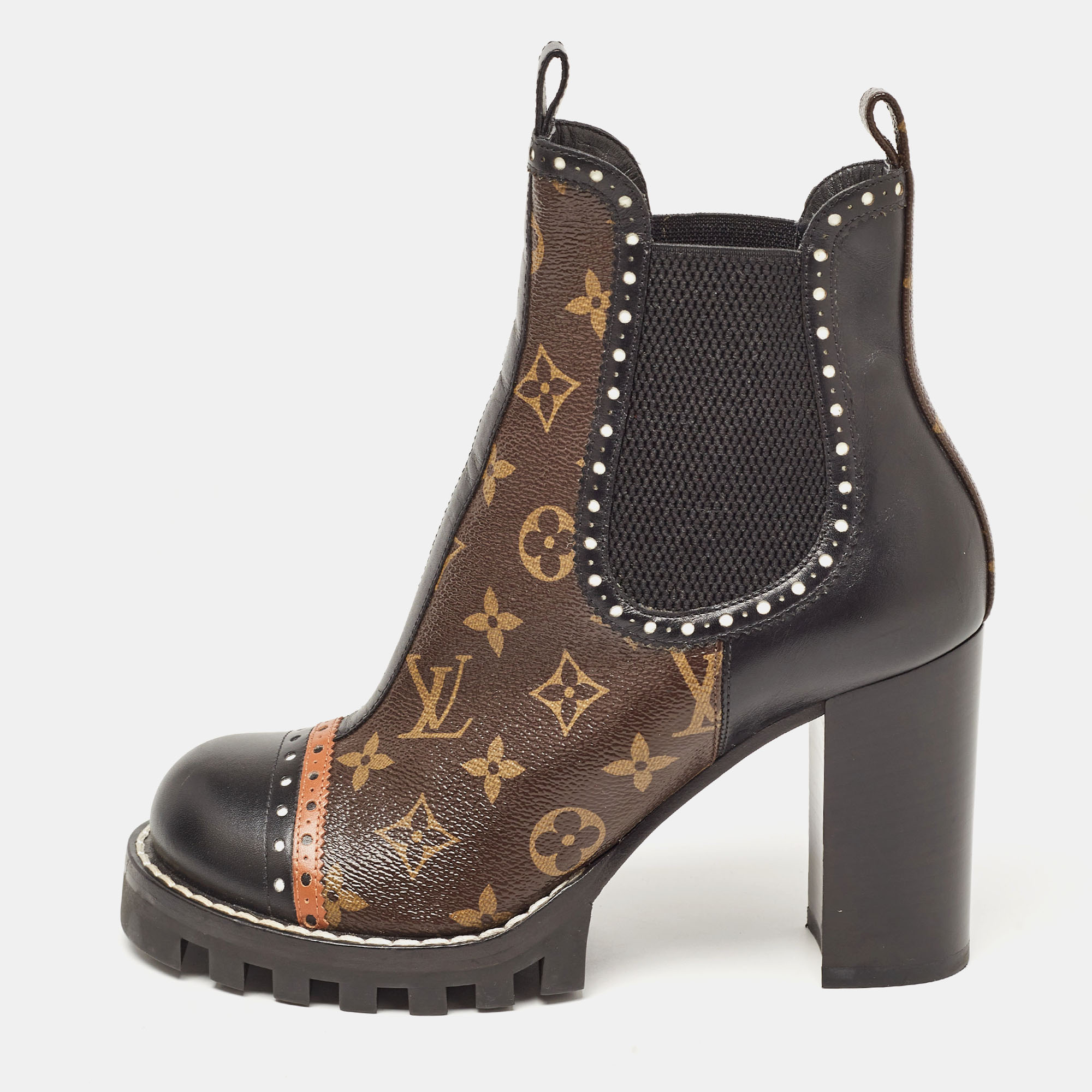 

Louis Vuitton Black/Brown Leather and Monogram Canvas Ankle Boots Size