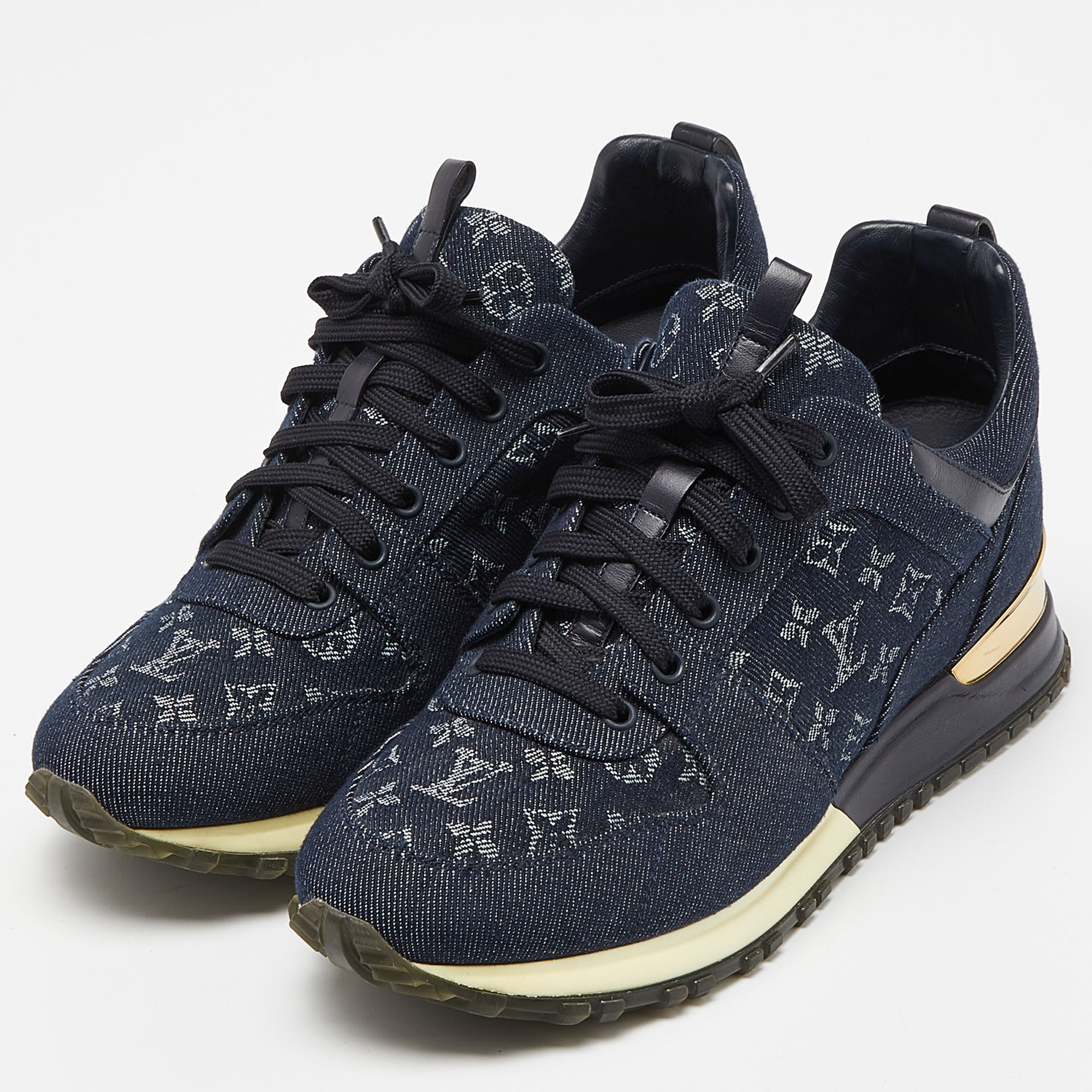 

Louis Vuitton Navy Blue Monogram Denim and Leather Run Away Sneakers Size