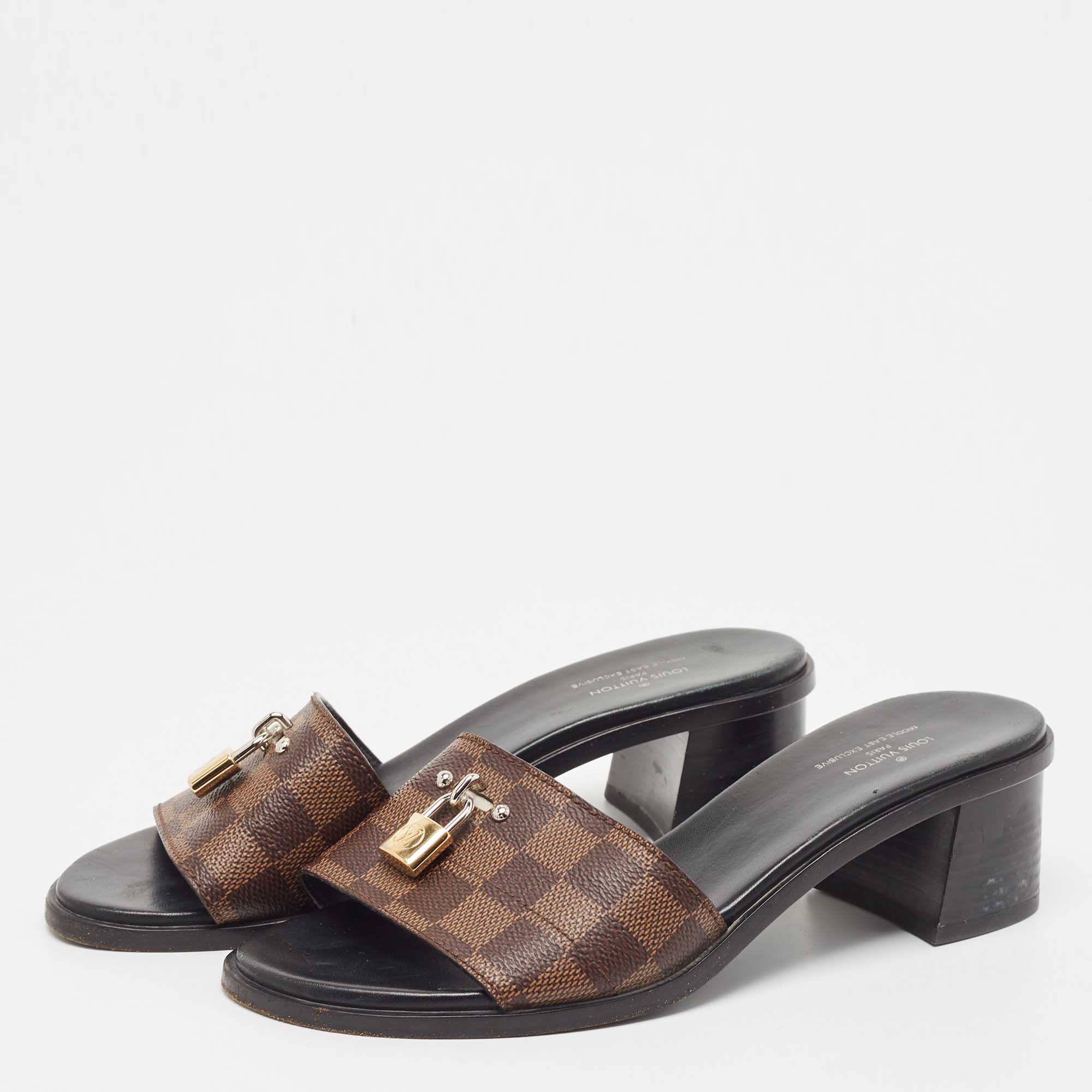 

Louis Vuitton Brown Damier Ebene Canvas Lock It Slide Sandals Size