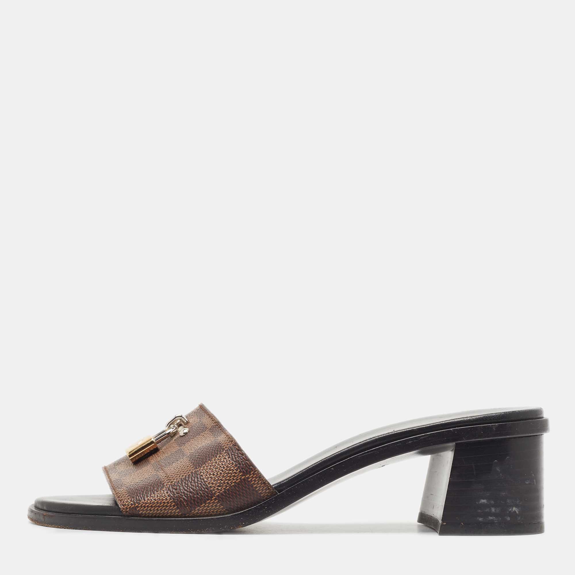 Pre-owned Louis Vuitton Brown Damier Ebene Canvas Lock It Slide Sandals Size 39