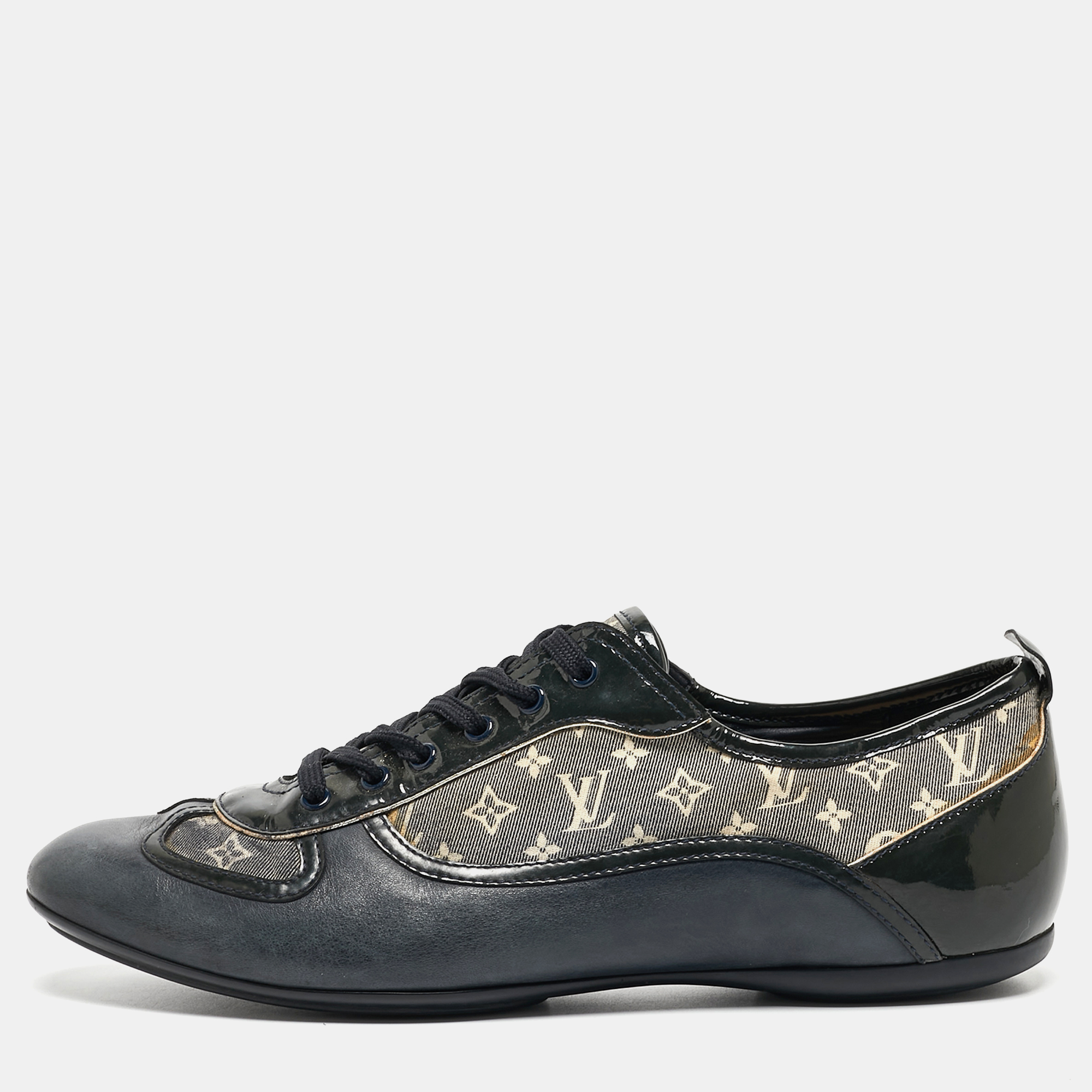 Pre-owned Louis Vuitton Tricolor Leather And Monogram Canvas Low Top Trainers Size 37 In Blue