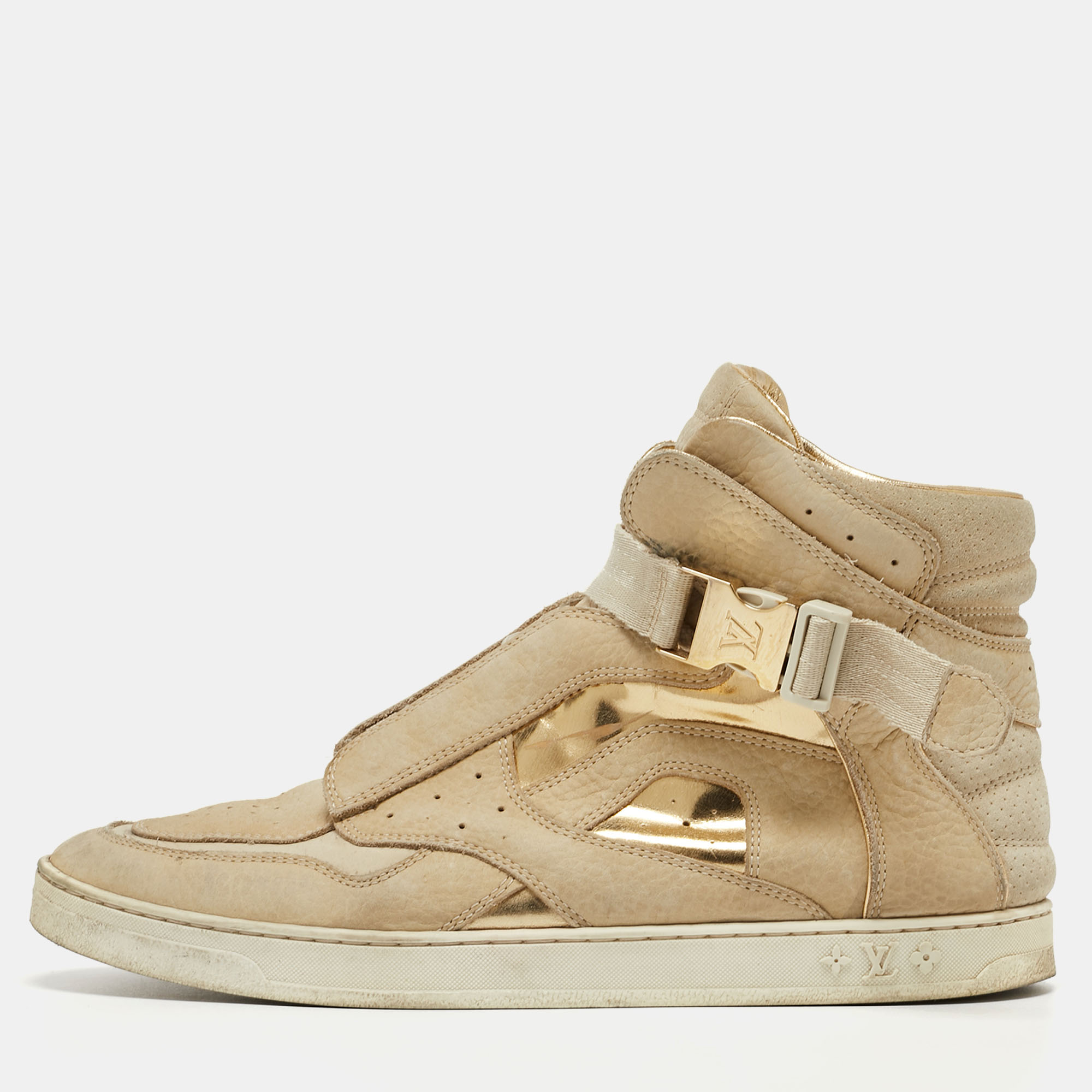 

Louis Vuitton Beige/Gold Nubuck and Leather High Top Sneakers Size