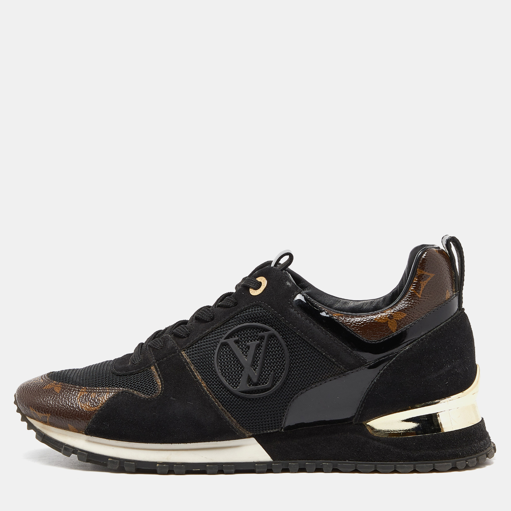 Pre-owned Louis Vuitton Brown Monogram Canvas And Suede Run Away Sneakers Size 39 In Black