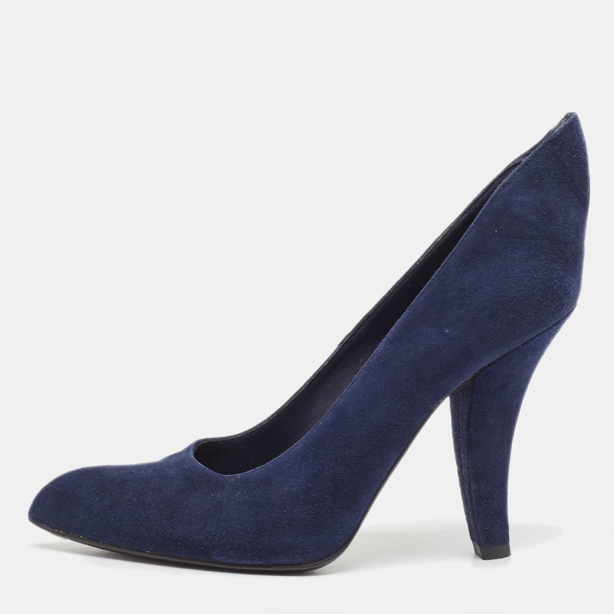 Pre-owned Louis Vuitton Navy Blue Suede Pointed Toe Pumps Size 37