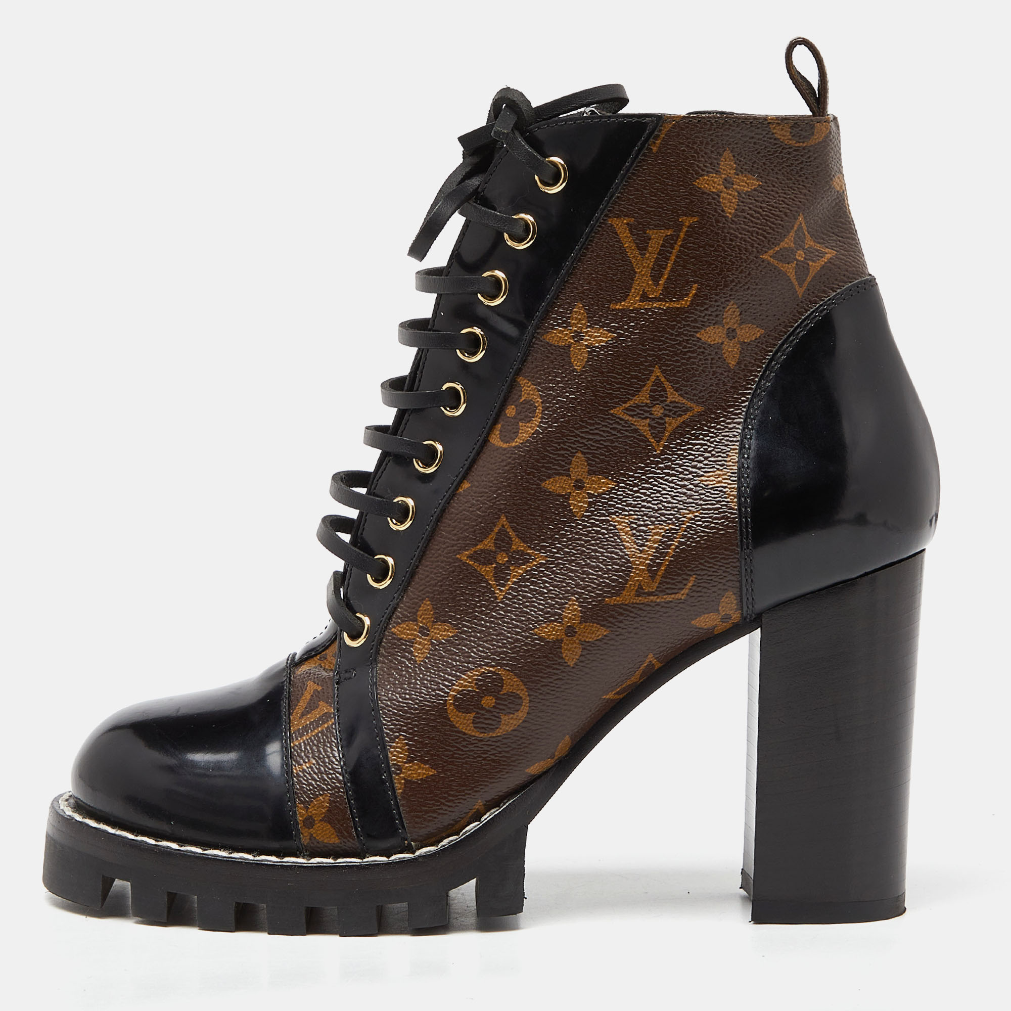 

Louis Vuitton Brown/Black Monogram Canvas And Patent Leather Star Trail Ankle Boot Size