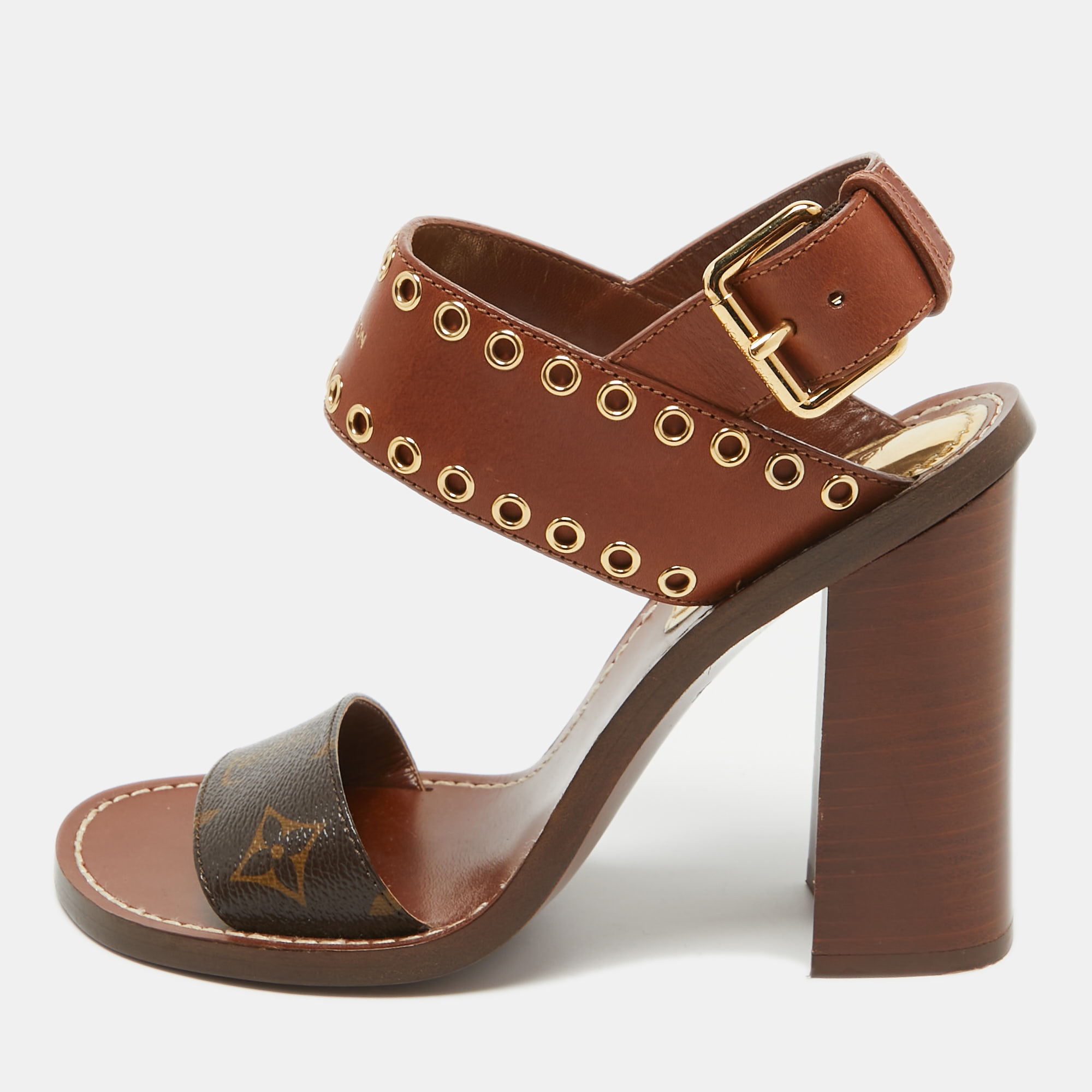 

Louis Vuitton Brown Leather and Monogram Canvas Passenger Sandals Size