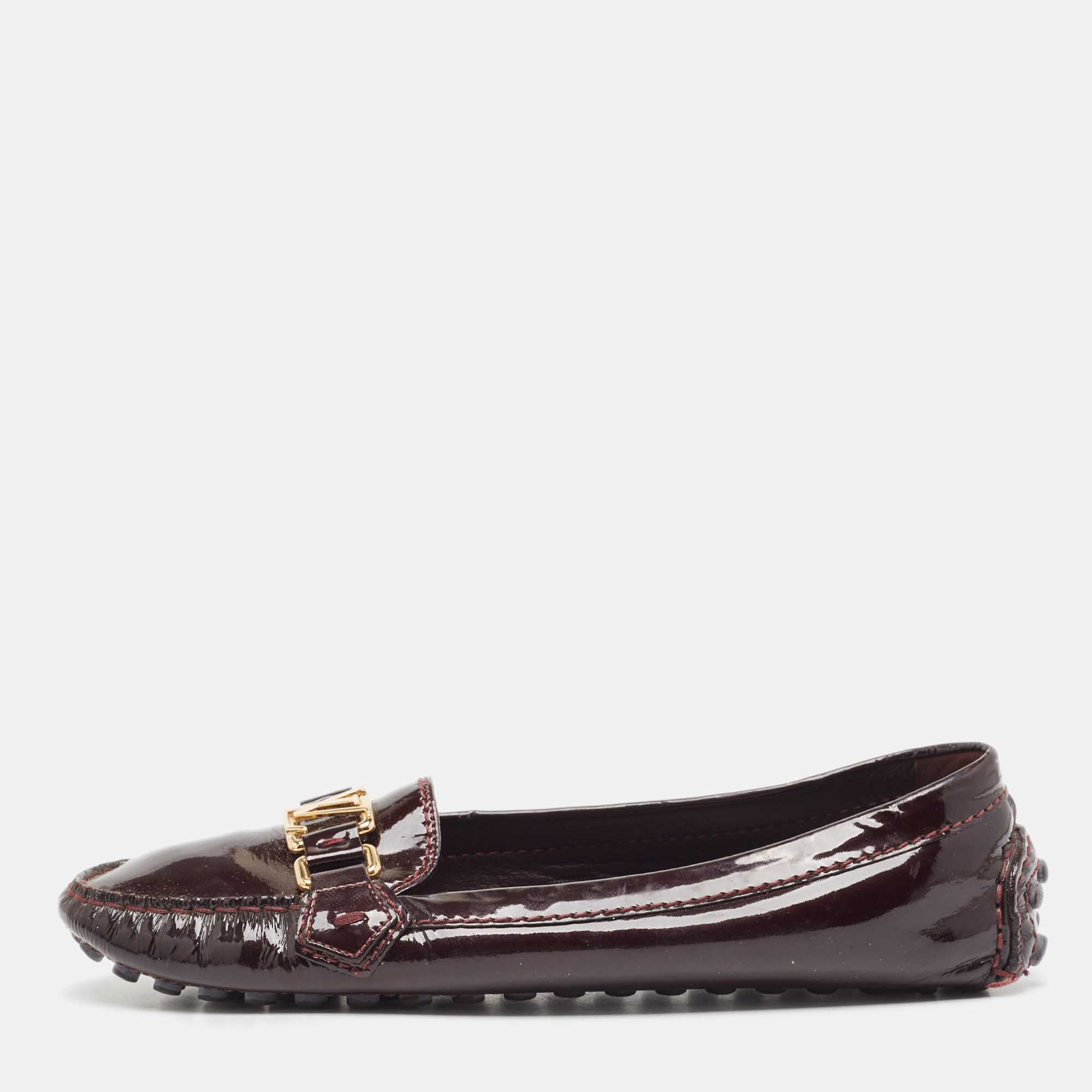 Pre-owned Louis Vuitton Burgundy Patent Leather Oxford Loafers Size 39