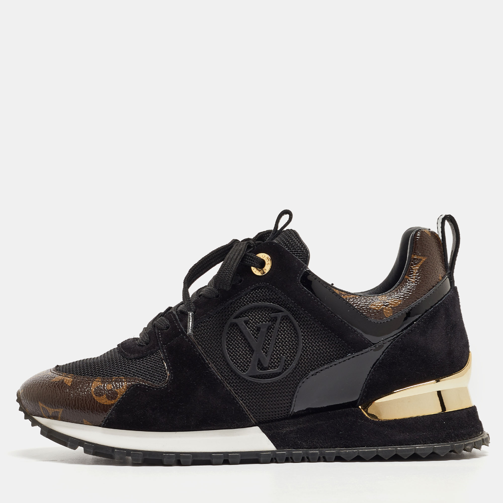 

Louis Vuitton Black/Brown Mesh and Monogram Canvas Run Away Sneakers Size