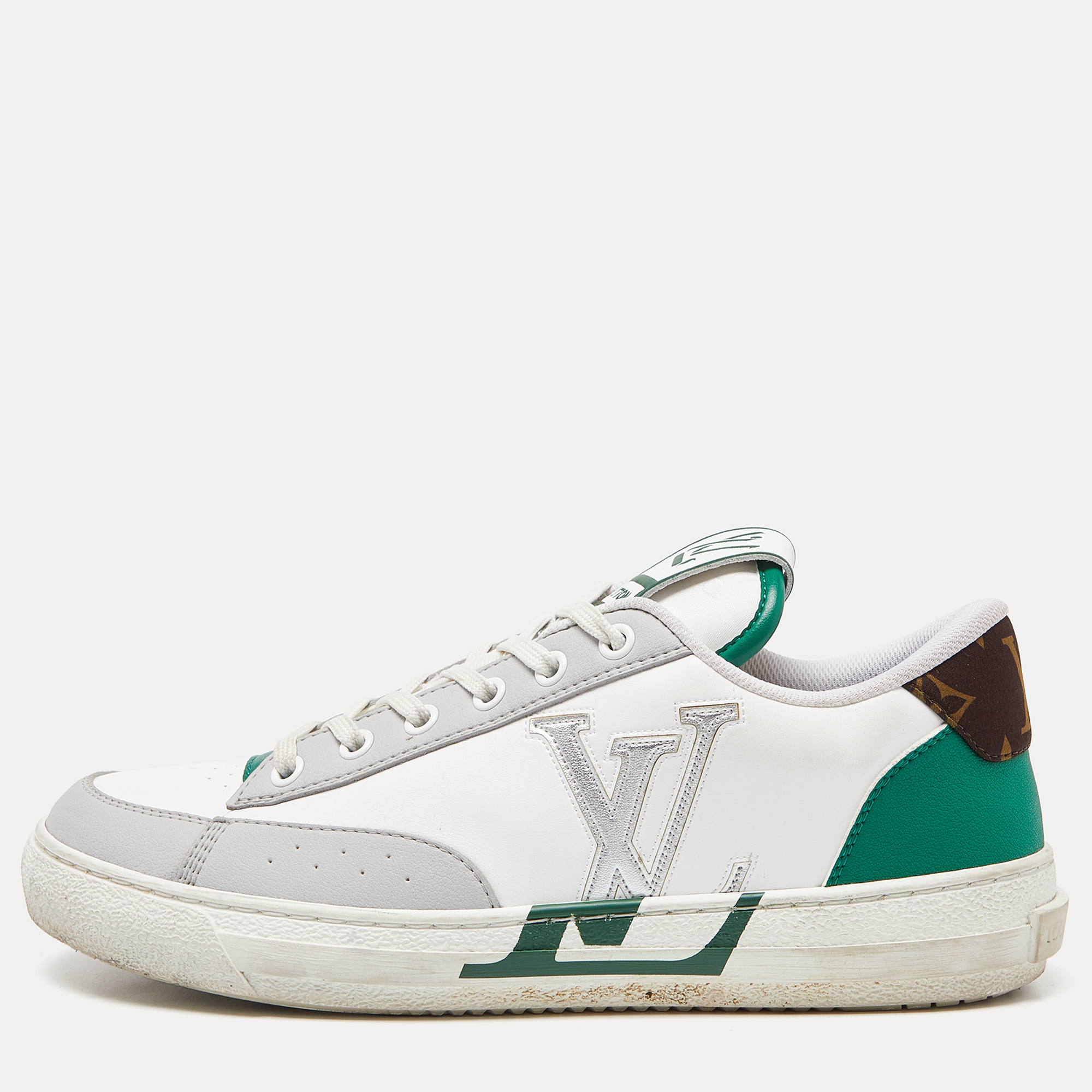Pre-owned Louis Vuitton White/green Leather Charlie Sneakers Size 39