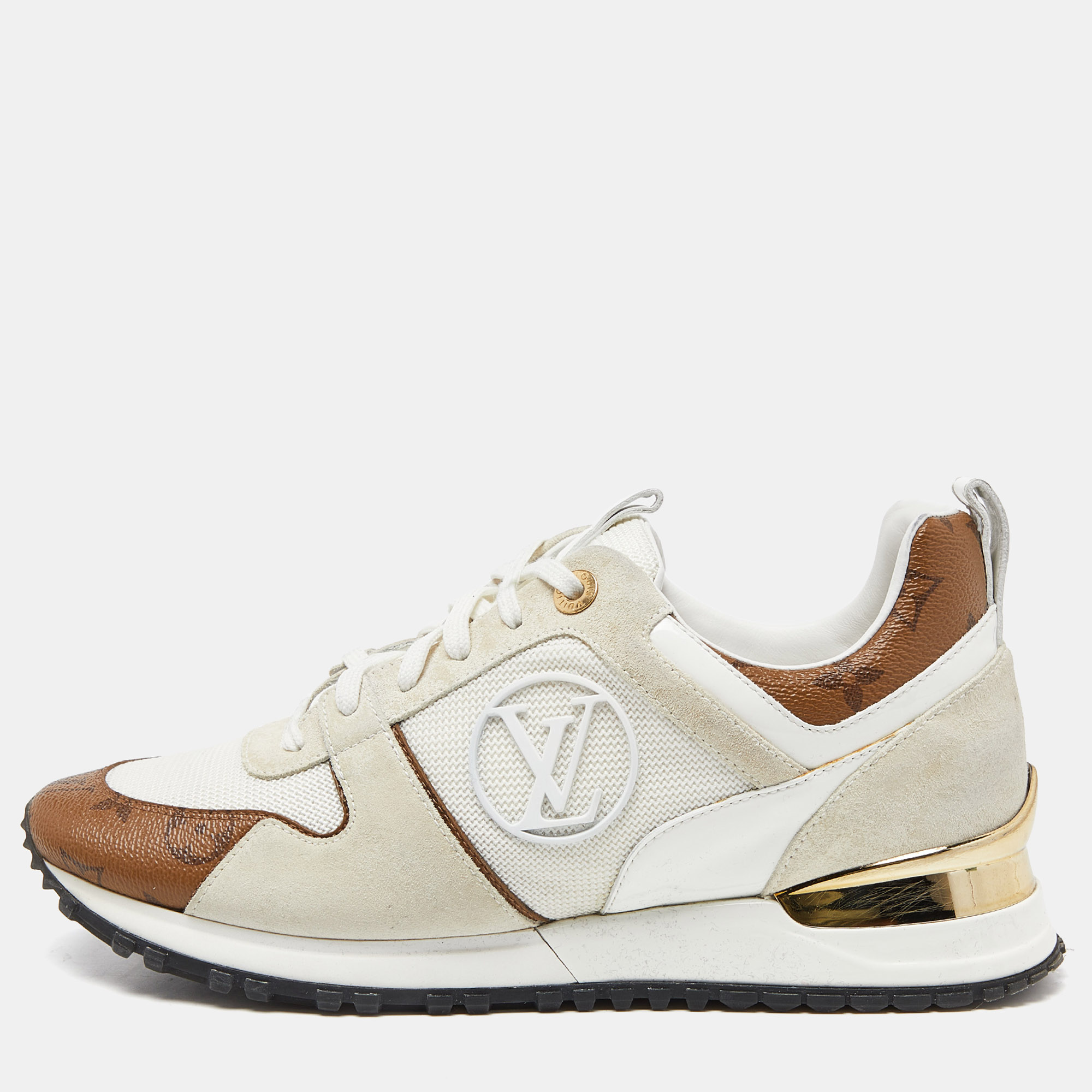 Pre-owned Louis Vuitton Off White Mesh Suede And Monogram Canvas Run Away Sneakers Size 38.5