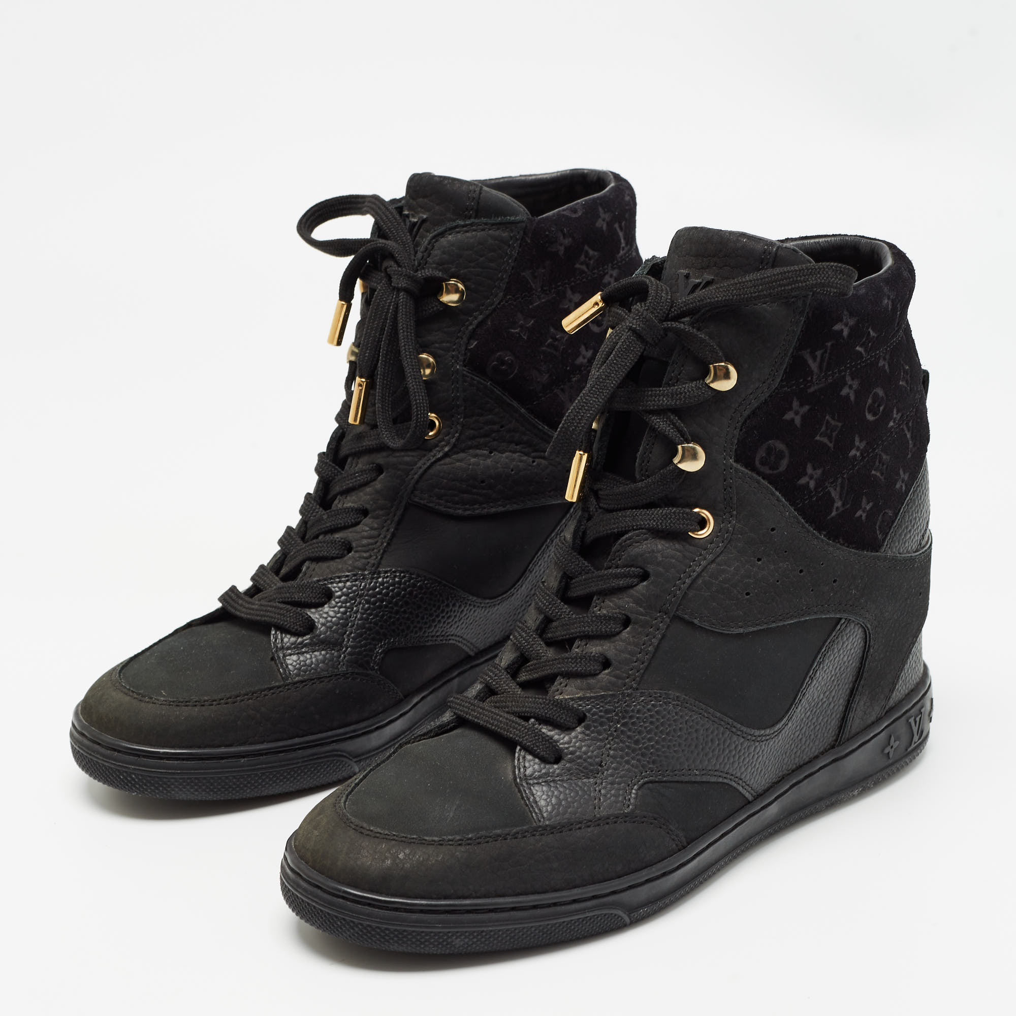 

Louis Vuitton Black Nubuck and Suede Millenium Wedge Sneakers Size