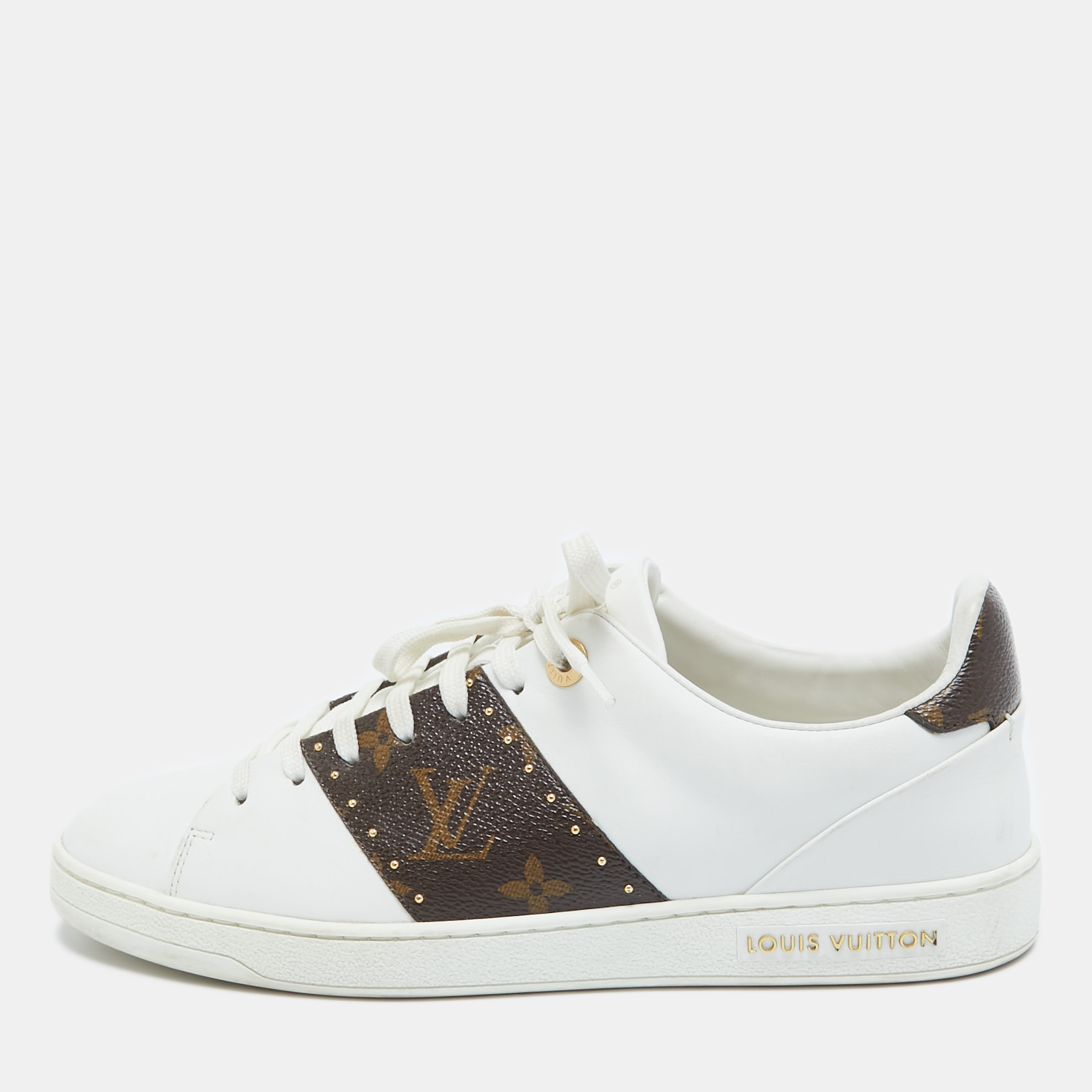 

Louis Vuitton White/Brown Leather and Monogram Canvas Frontrow Sneakers Size