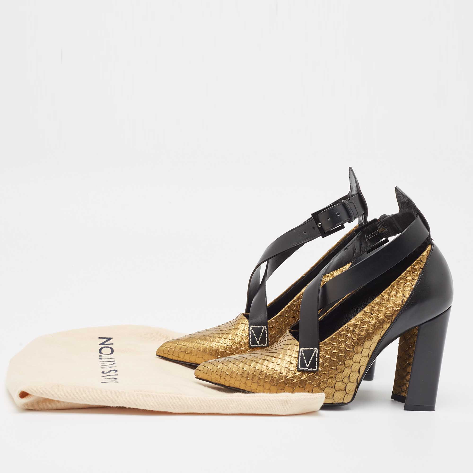 Louis Vuitton Gold Python and Leather Crisscross Strap Pumps Size 36.5 