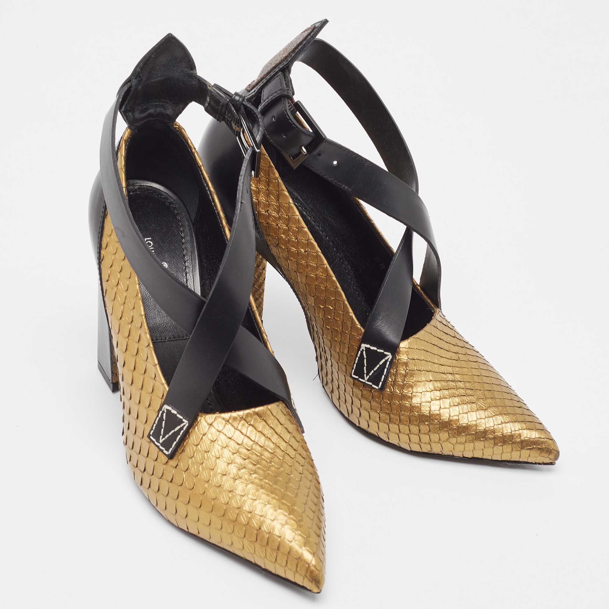 Louis Vuitton Gold Python and Leather Crisscross Strap Pumps Size 36.5 