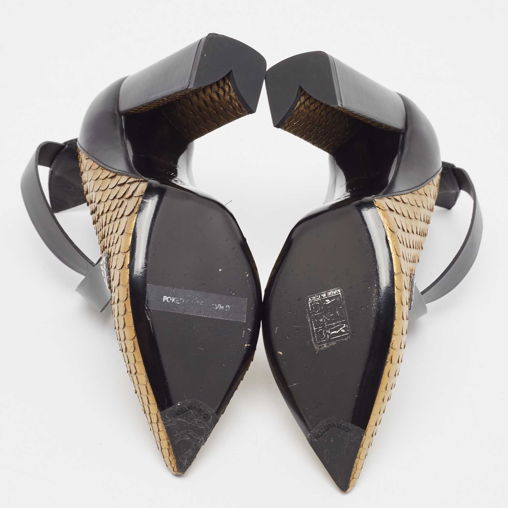 Louis Vuitton Gold Python and Leather Crisscross Strap Pumps Size 36.5 