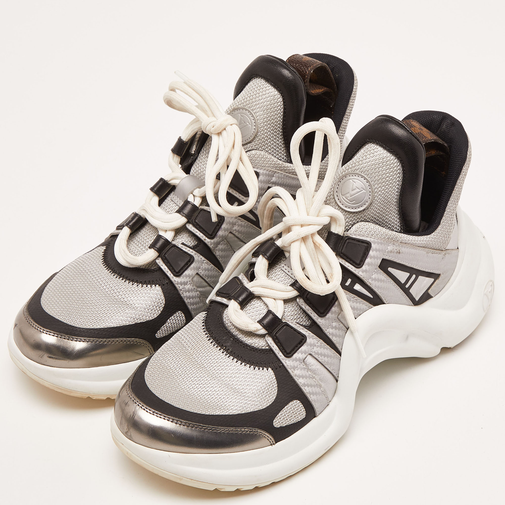 Louis Vuitton Silver Leather and Mesh Archlight  Sneakers Size 38.5 
