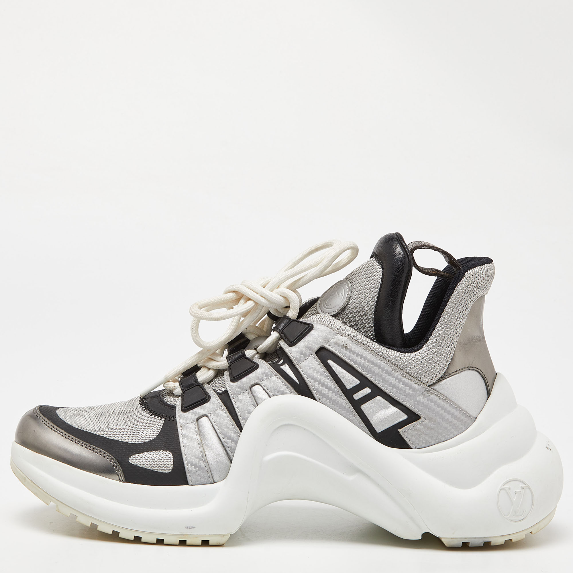 Pre-owned Louis Vuitton Silver Leather And Mesh Archlight Sneakers Size 38.5 In Multicolor