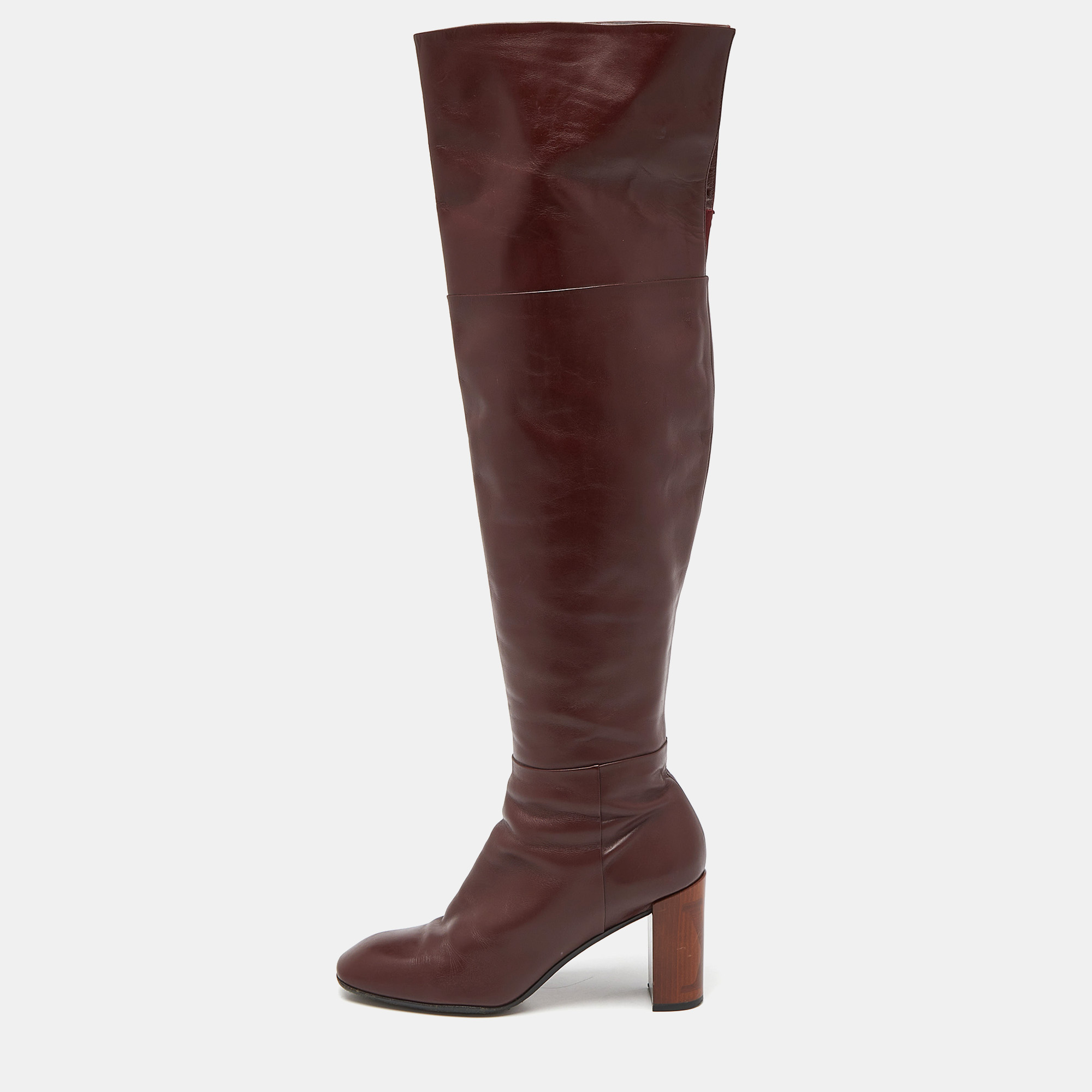 

Louis Vuitton Burgundy Leather Over The Knee Length Boots Size
