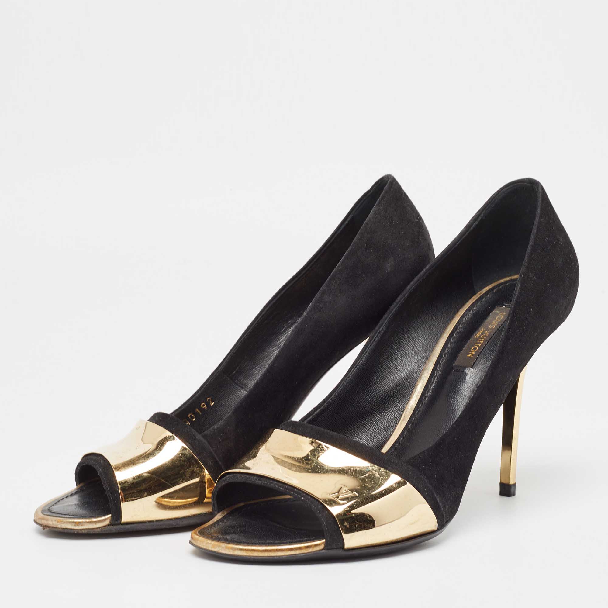 Louis Vuitton Black Suede Open Toe Pumps Size 38 