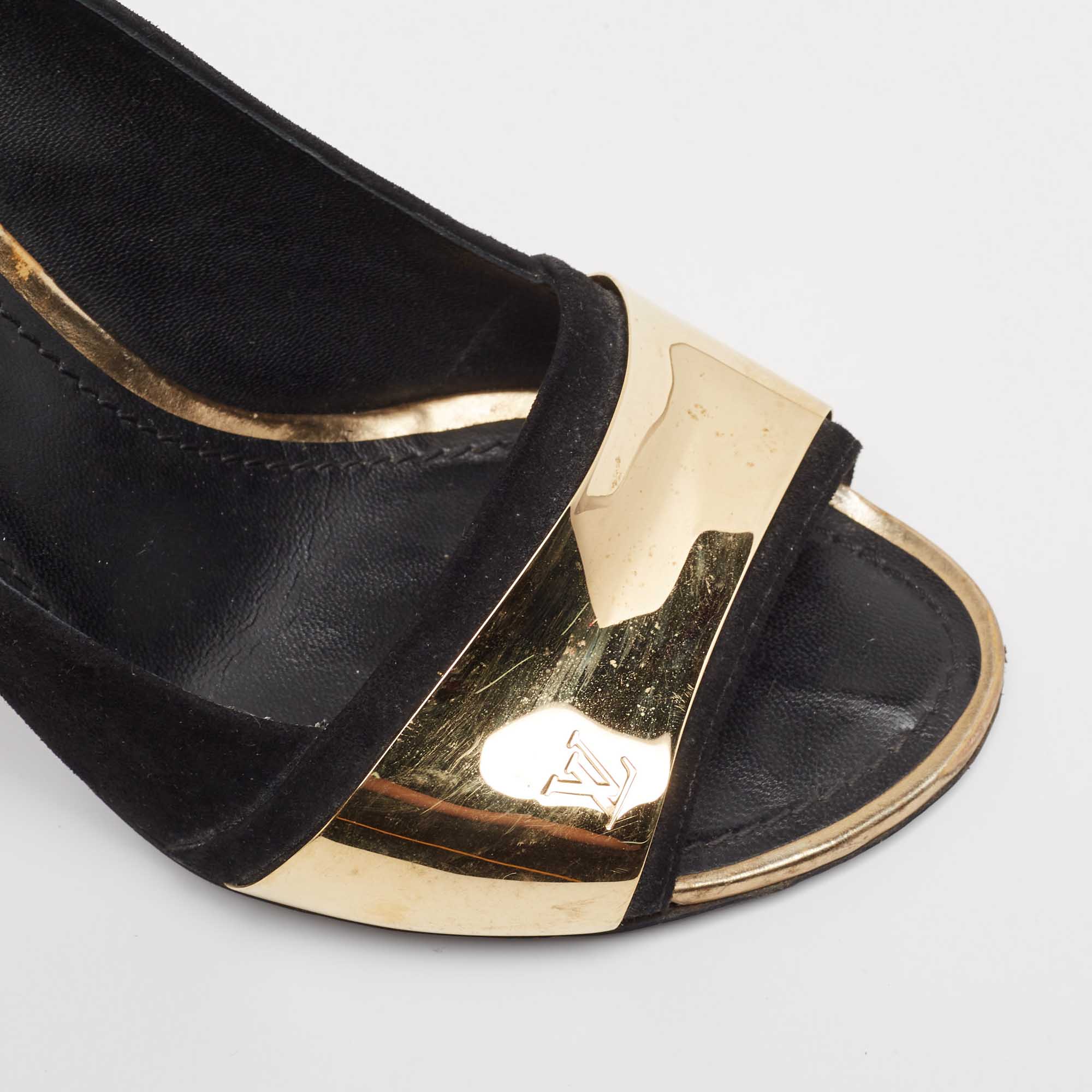 Louis Vuitton Black Suede Open Toe Pumps Size 38 