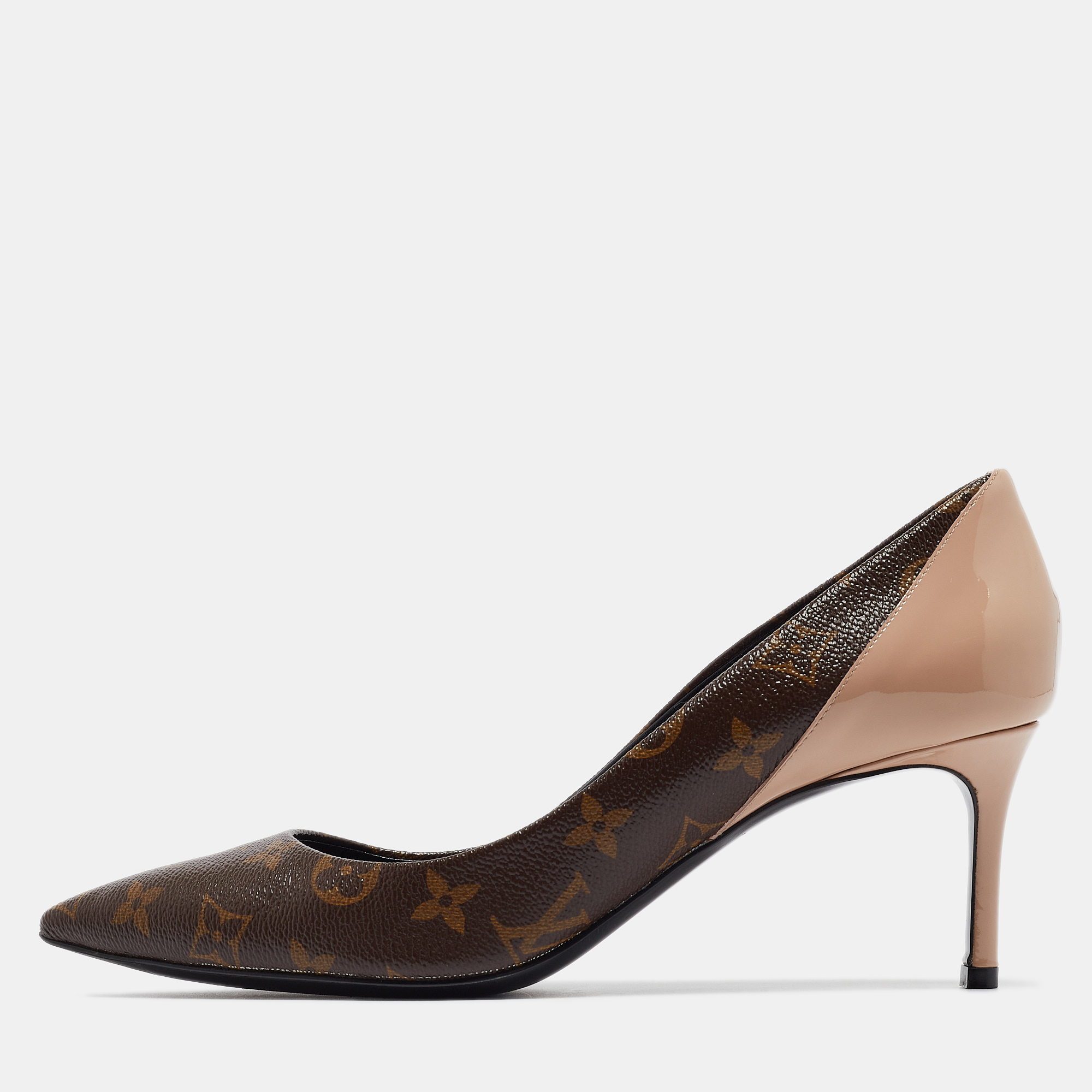 

Louis Vuitton Beige Monogram Canvas and Patent Leather Chérie Pumps Size, Pink