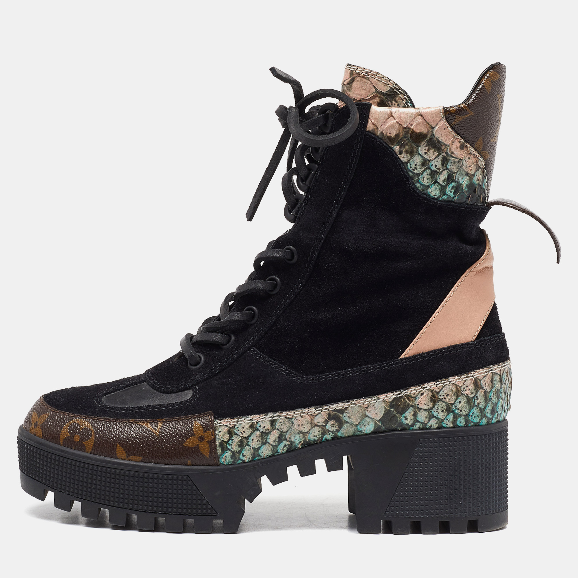

Louis Vuitton Multicolor Python and Suede Laureate Desert Boots Size