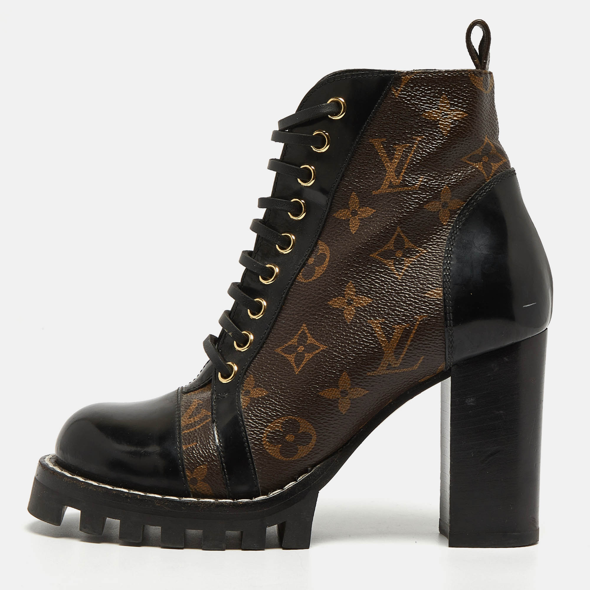 

Louis Vuitton Brown Canvas and Patent Star Trail Ankle Boots Size