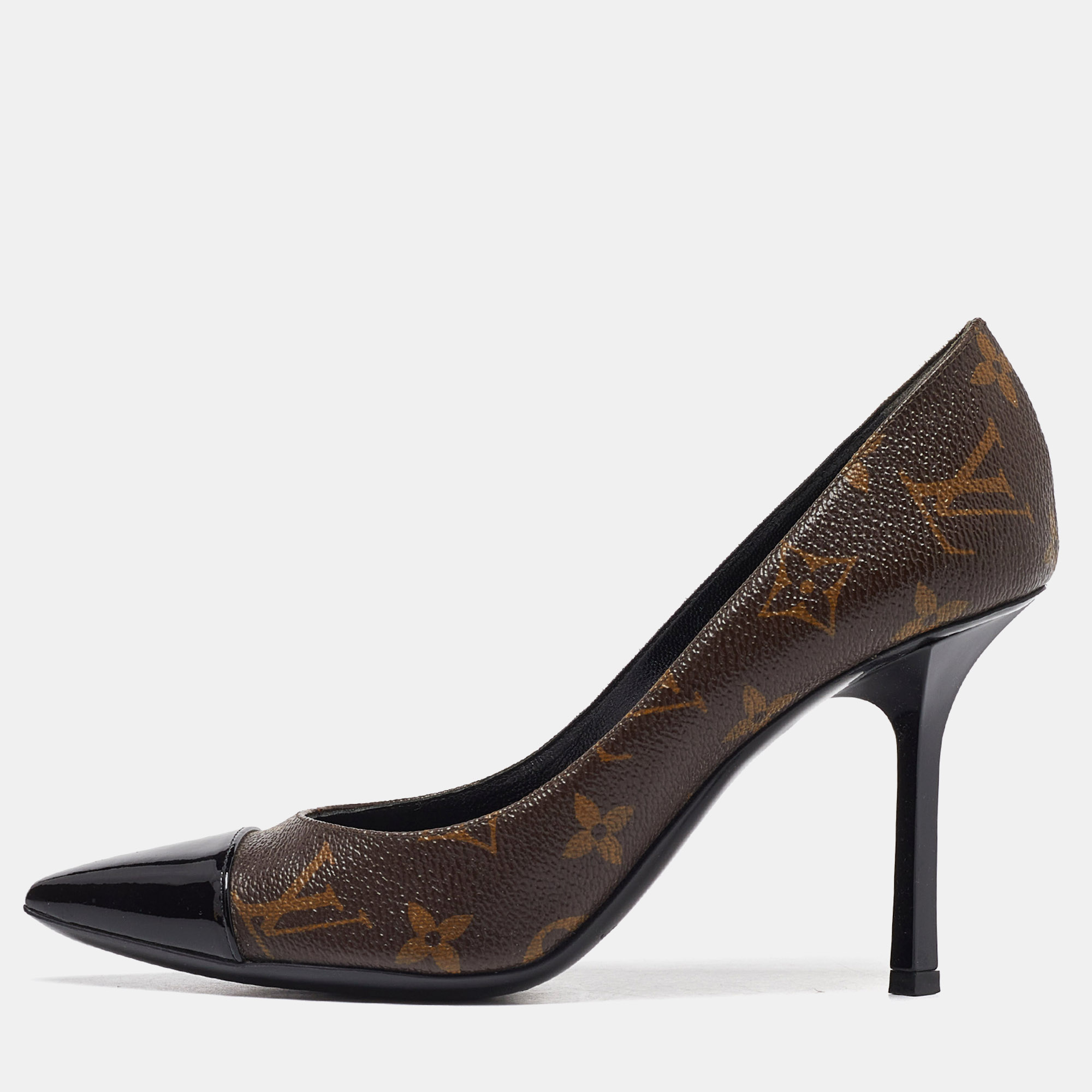 Pre-owned Louis Vuitton Monogram Canvas And Patent Leather Chérie Pumps Size 35.5 In Brown