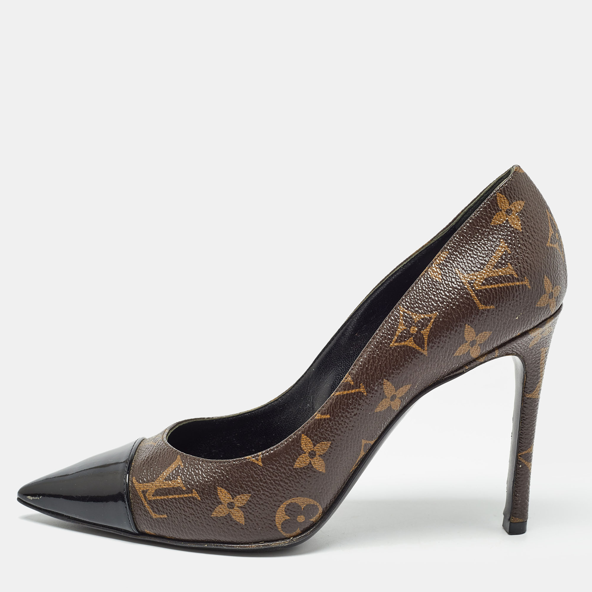 Pre-owned Louis Vuitton Brown/black Monogram Canvas And Patent Fetish Pumps Size 40