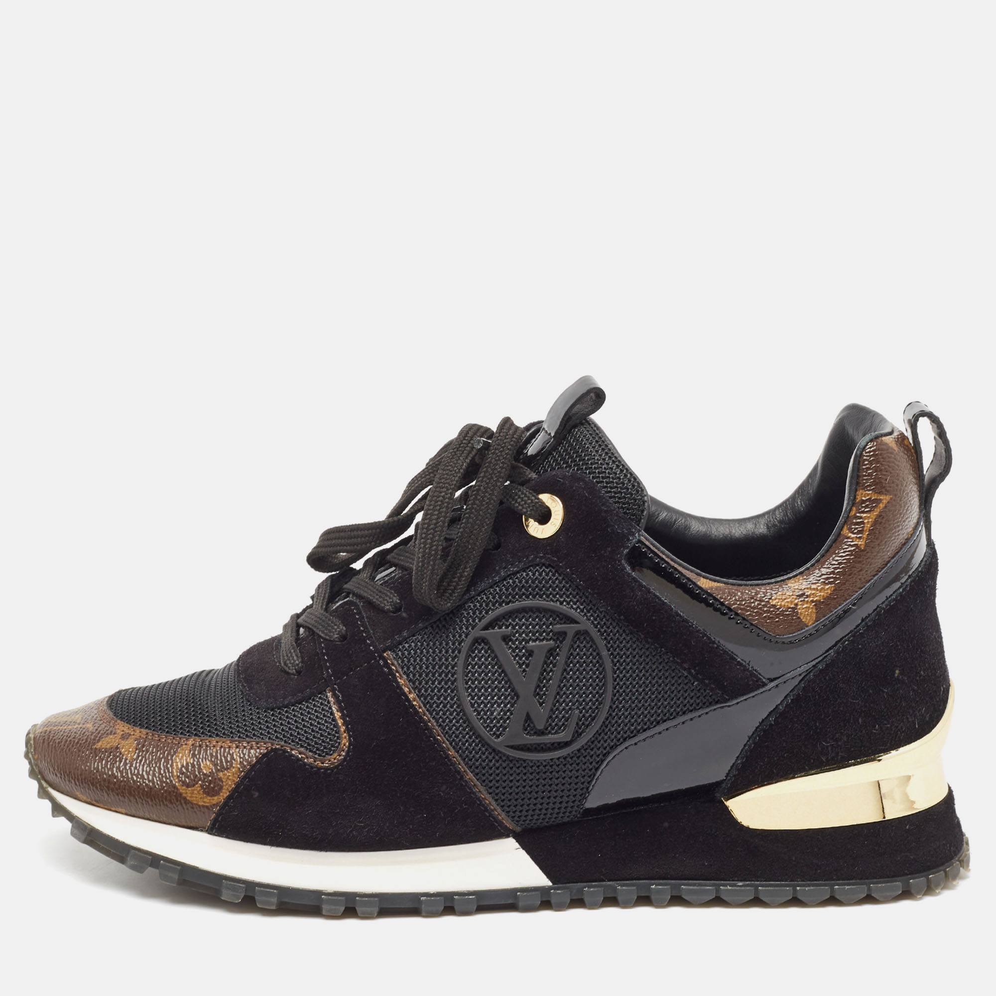 

Louis Vuitton Brown/Black Suede and Monogram Canvas Run Away Low Top Sneakers Size