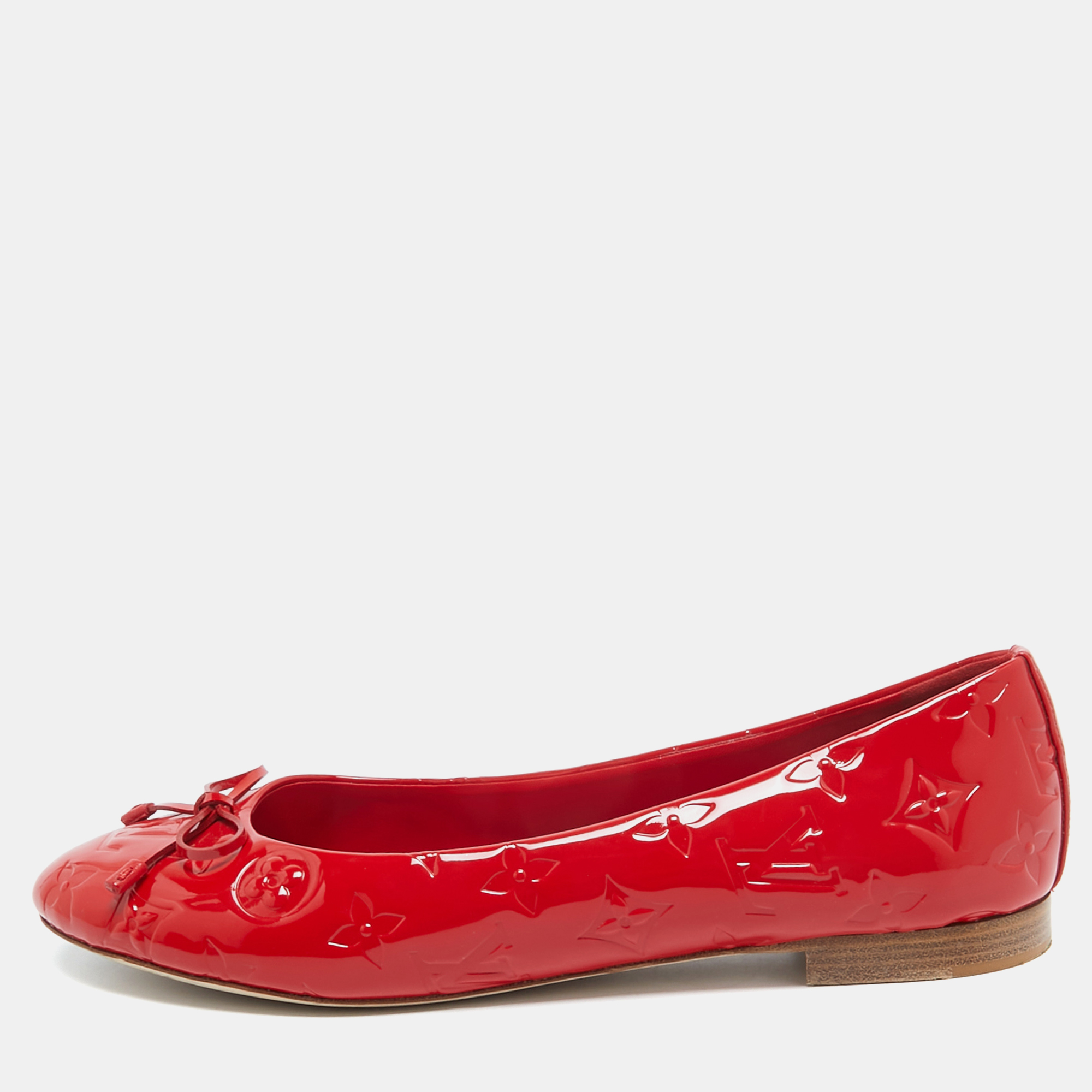 

Louis Vuitton Red Monogram Patent Leather Bow Ballet Flats Size