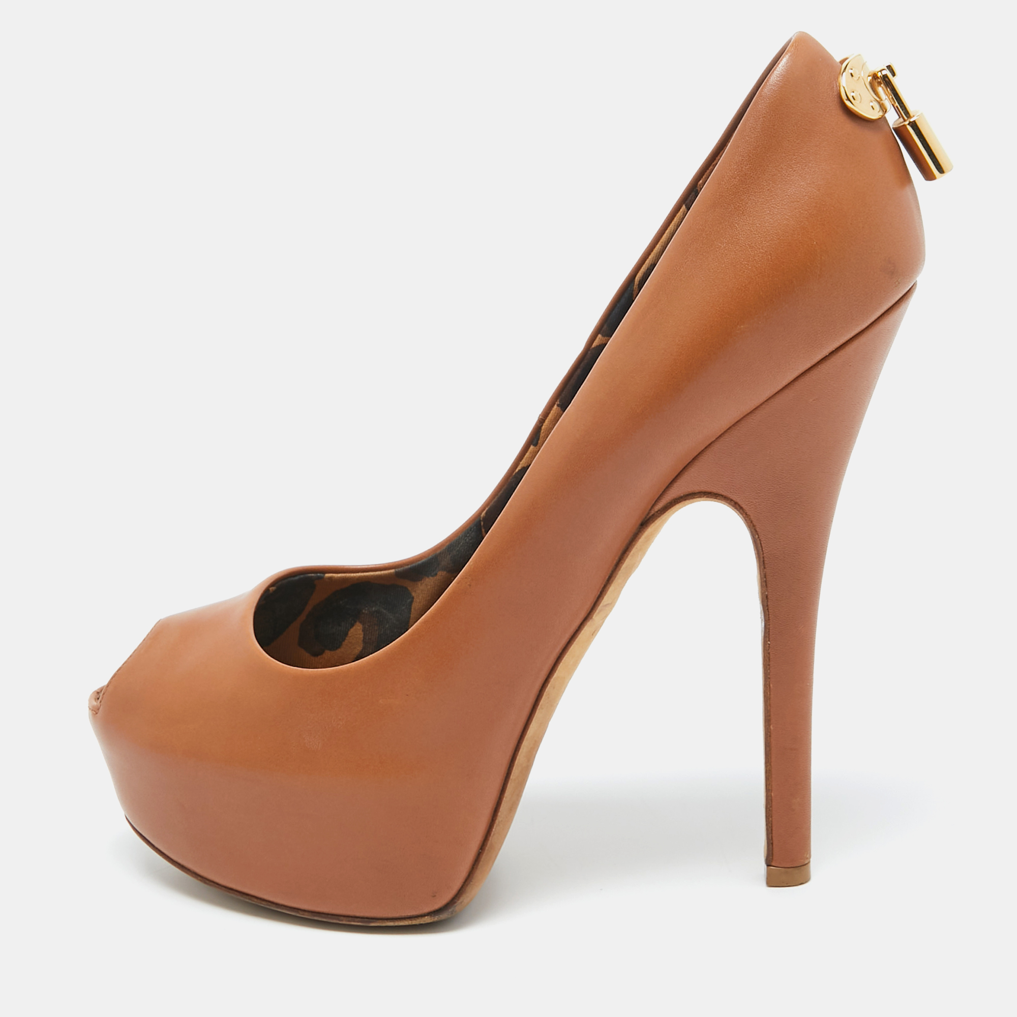 

Louis Vuitton Brown Leather Oh Really! Peep Toe Platform Pumps Size