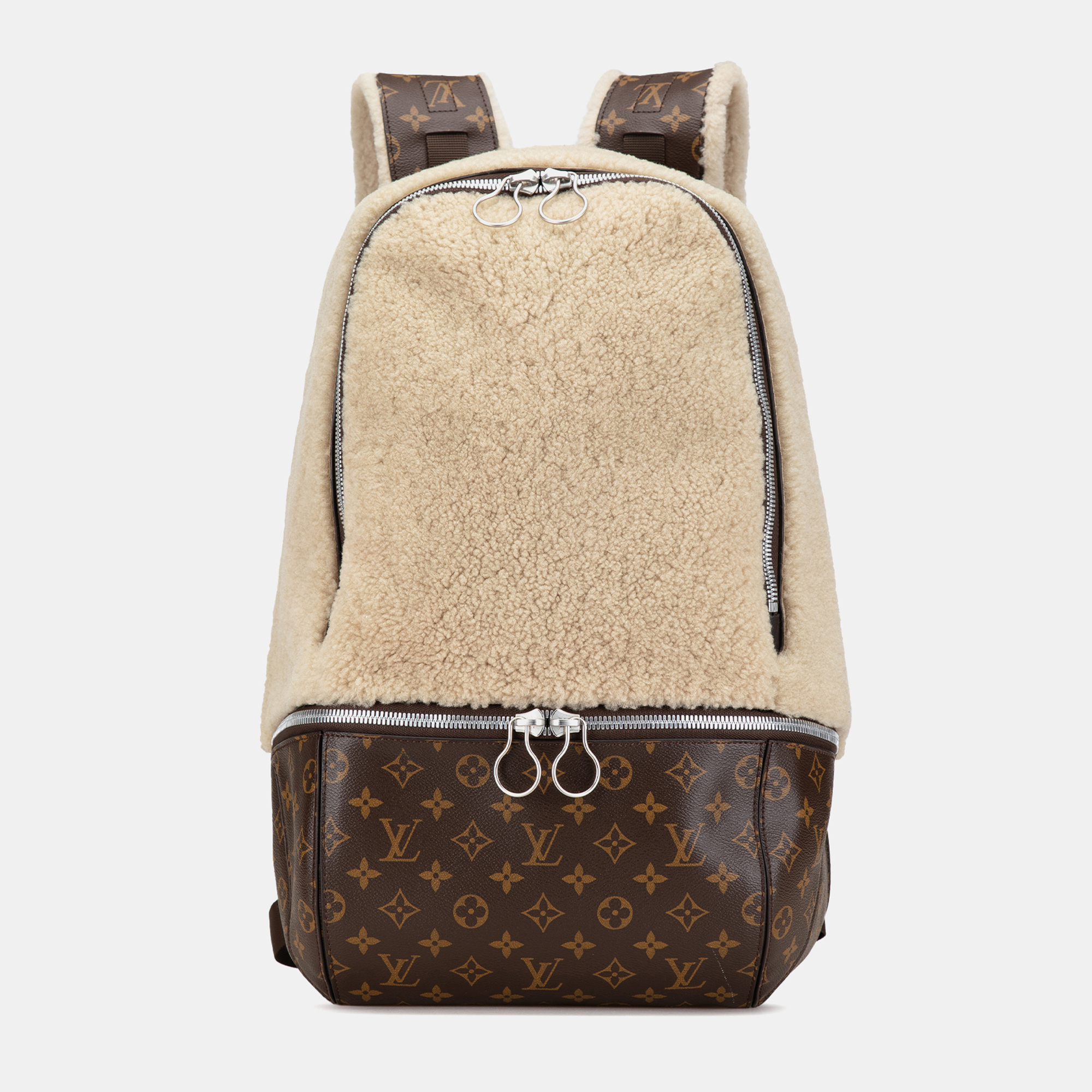 Pre-owned Louis Vuitton Marc Newson Monogram Shearling Backpack In Sand