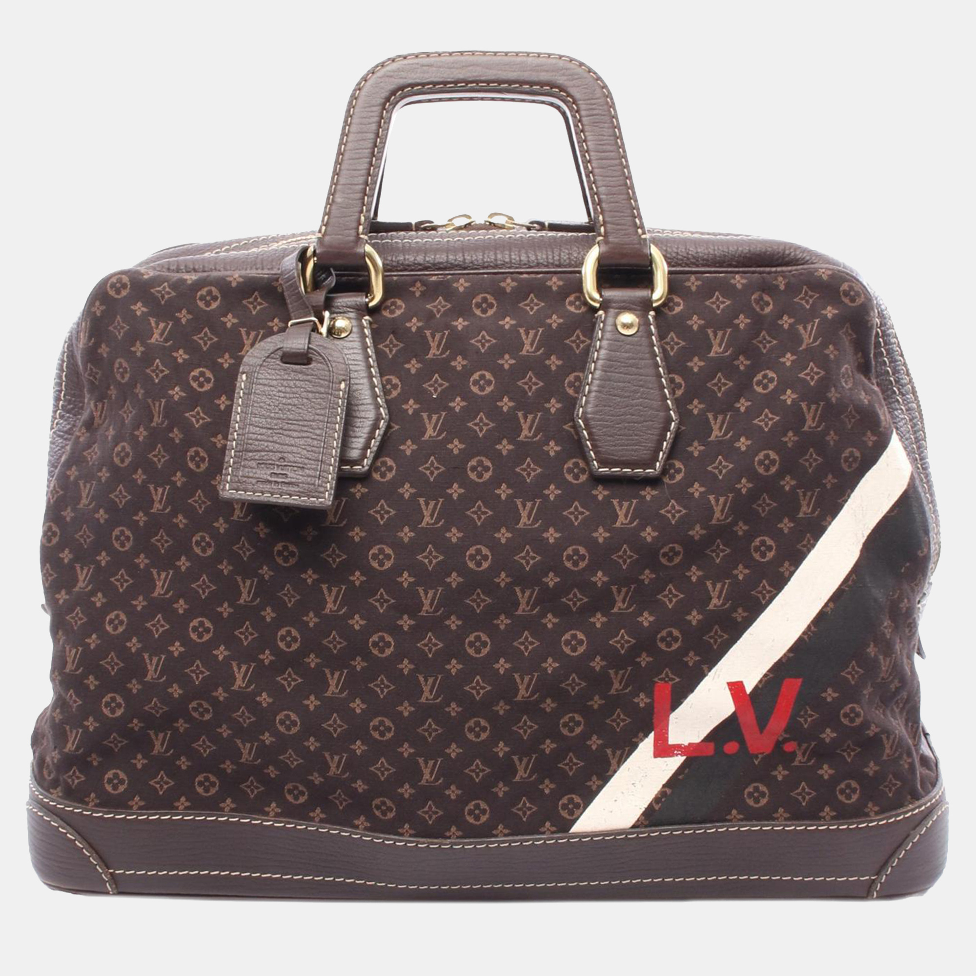 Pre-owned Louis Vuitton Monogram Mini Lin Initiales Isfahan Travel Bag In Brown
