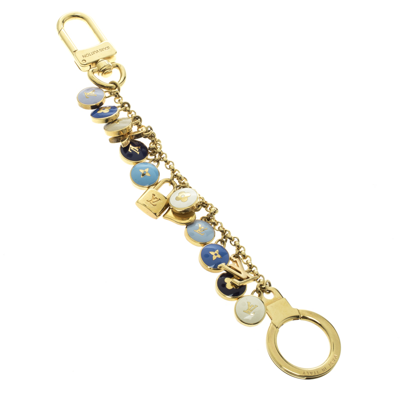 Louis Vuitton Pastilles Blue Enamel Gold Tone Bag Charm Louis