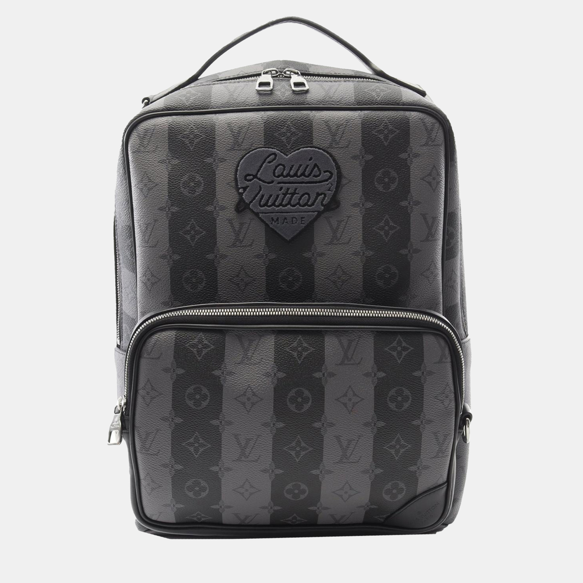 Pre-owned Louis Vuitton Grey Nigo Monogram Eclipse Stripes Heart Modular Utilitary Backpack In Gray