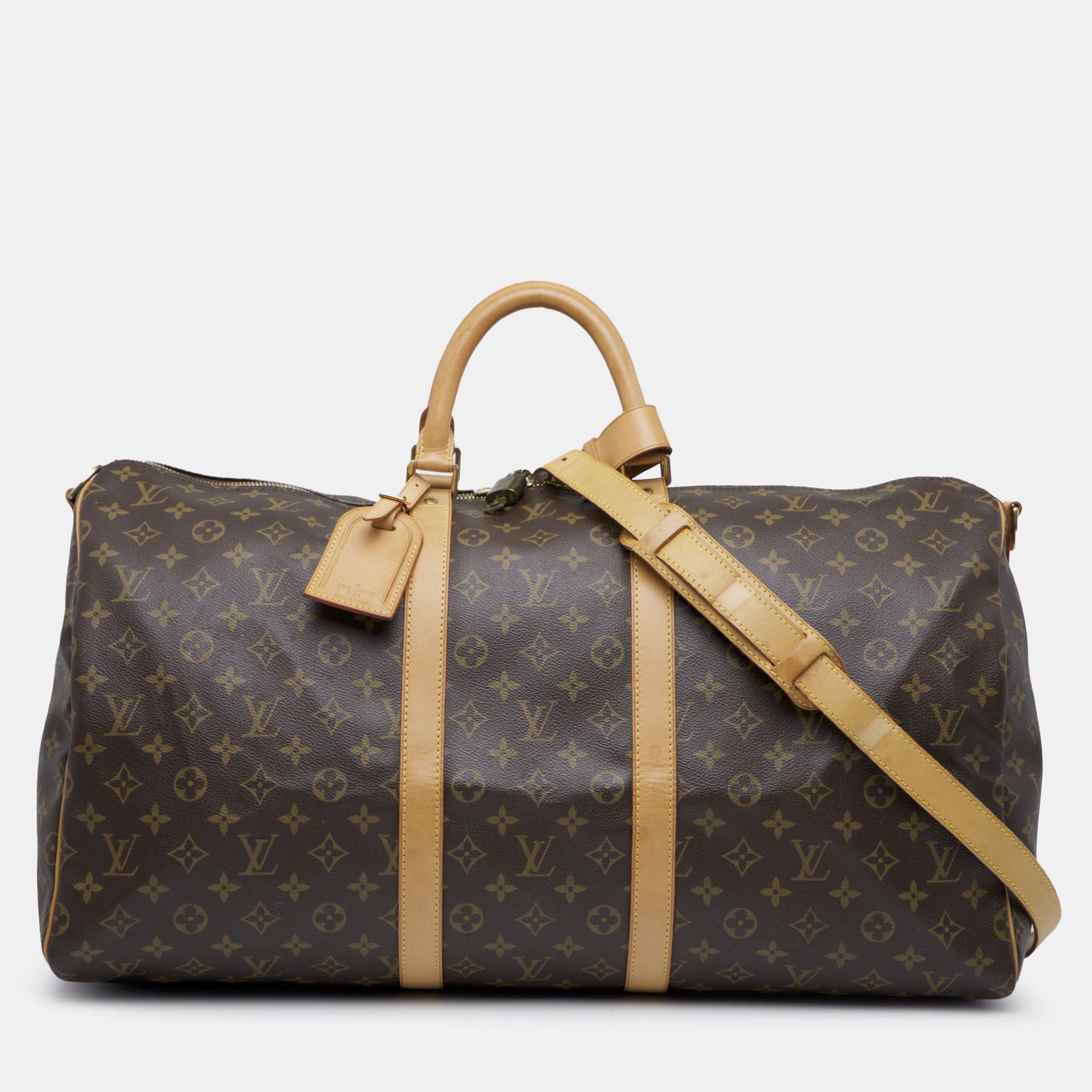 Pre-owned Louis Vuitton Brown Monogram Keepall Bandouliere 55