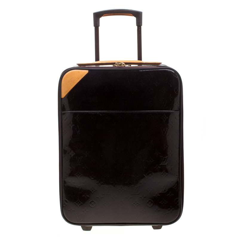 Pre-Owned Louis Vuitton Amarante Monogram Vernis Pegase 45 Suitcase In Burgundy | ModeSens