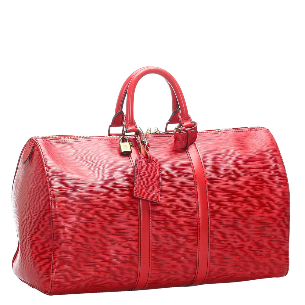 

Louis Vuitton Red Epi Leather Keepall 45 Bag
